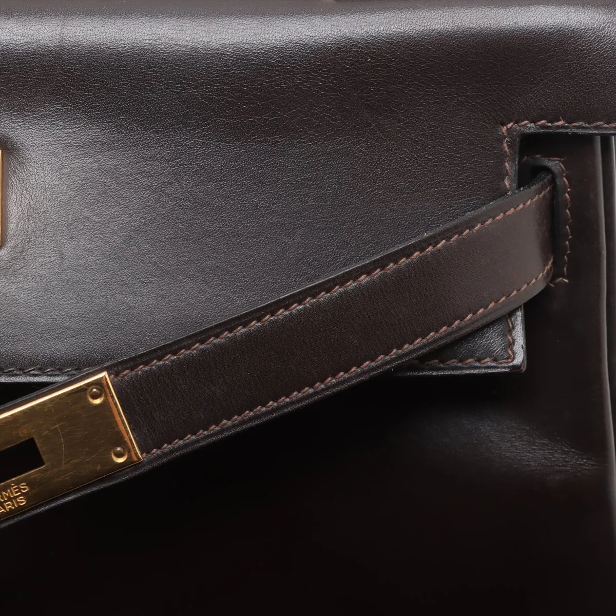 [Individually wrapped] Hermes Kelly 28 Le Tourne Box Calf Chocolat Gold hardware Engraved unclear Cadena Unlocked Hardened — view 12