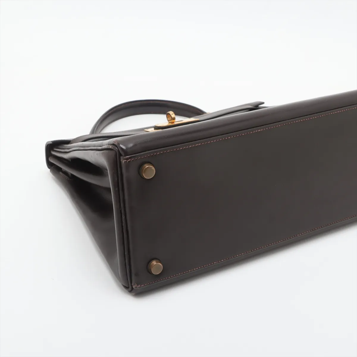[Individually wrapped] Hermes Kelly 28 Le Tourne Box Calf Chocolat Gold hardware Engraved unclear Cadena Unlocked Hardened — view 4