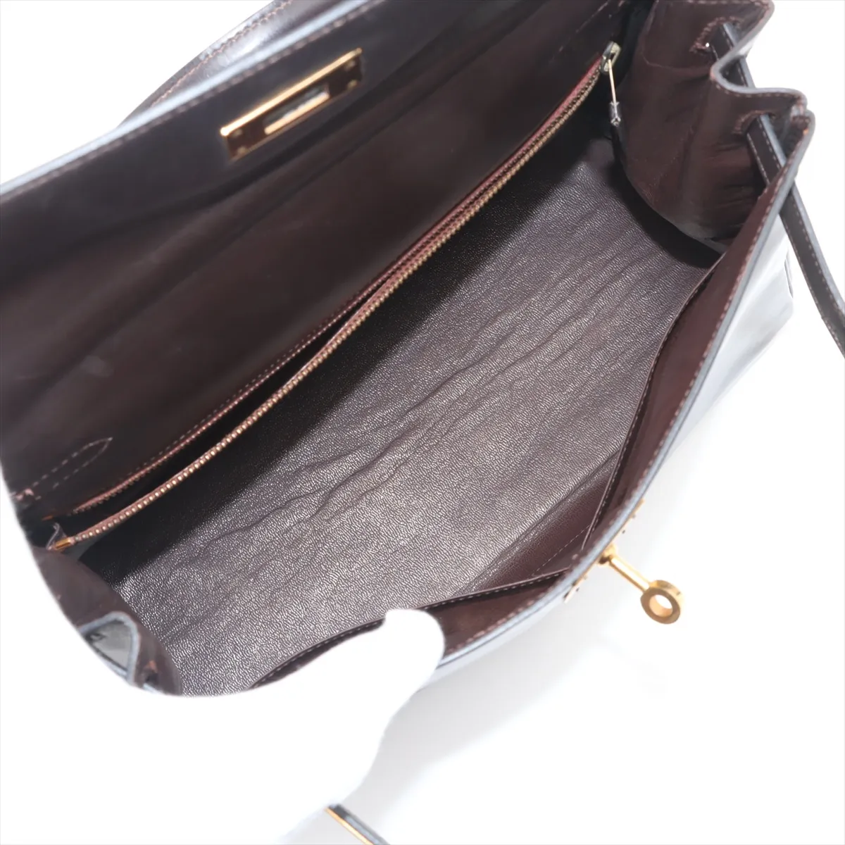 [Individually wrapped] Hermes Kelly 28 Le Tourne Box Calf Chocolat Gold hardware Engraved unclear Cadena Unlocked Hardened — view 7
