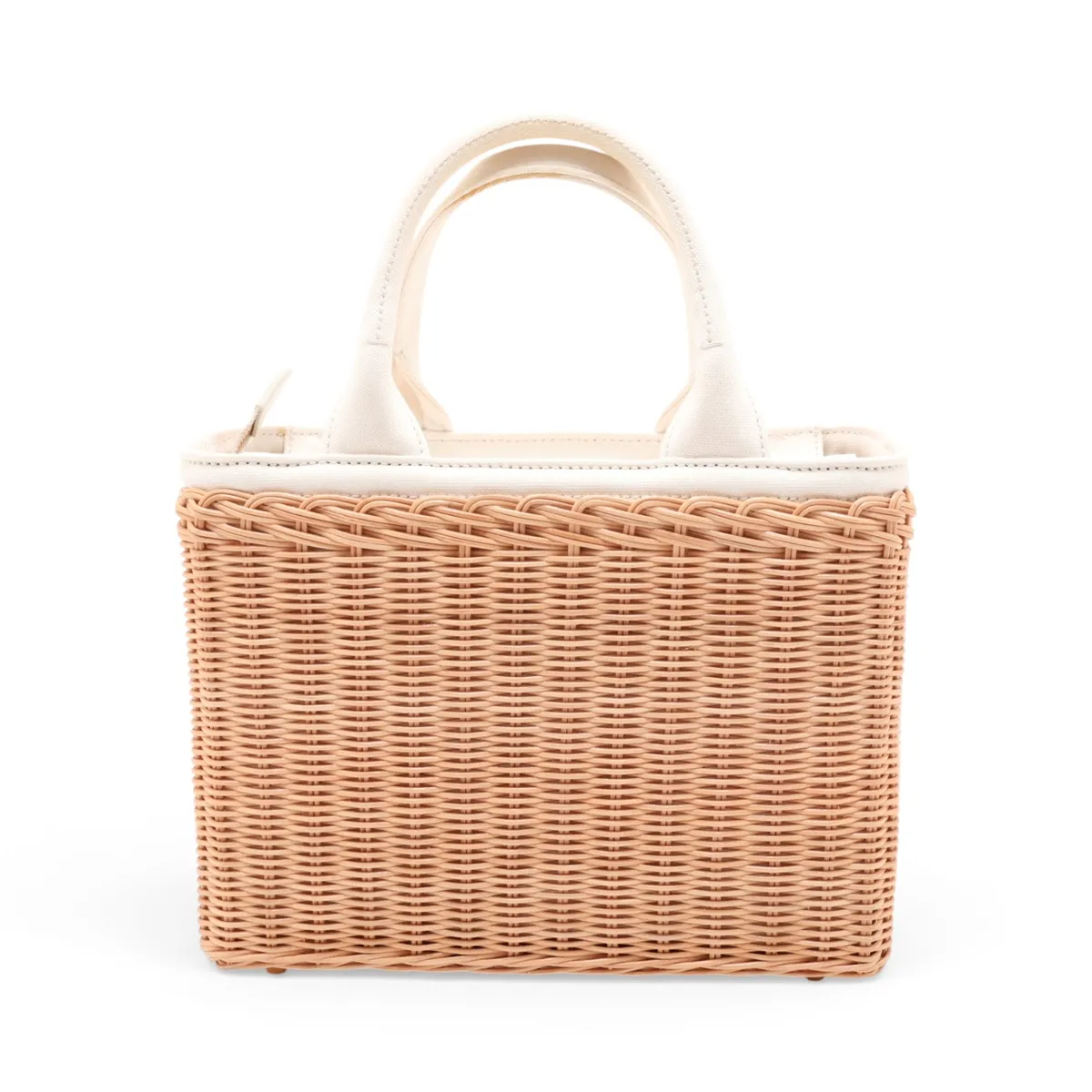 Wicker Rattan x Leather Handbag Beige x White — view 2