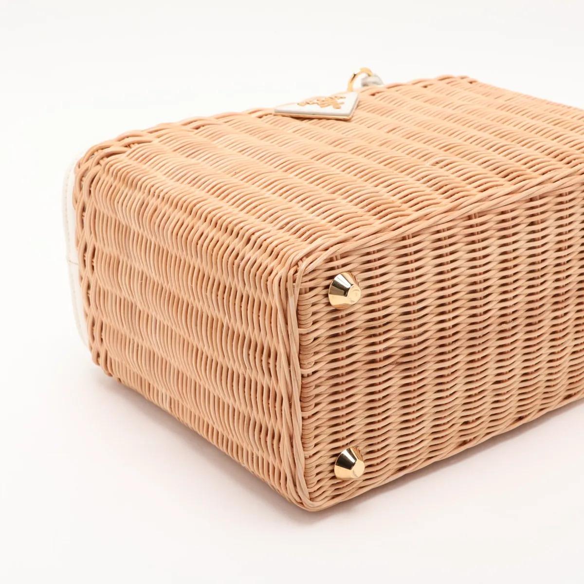 Wicker Rattan x Leather Handbag Beige x White — view 4