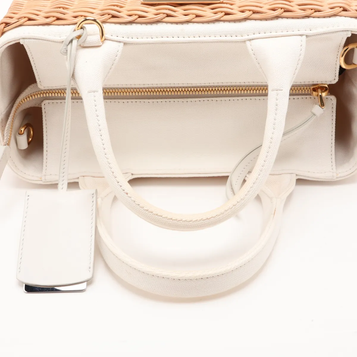 Wicker Rattan x Leather Handbag Beige x White — view 5
