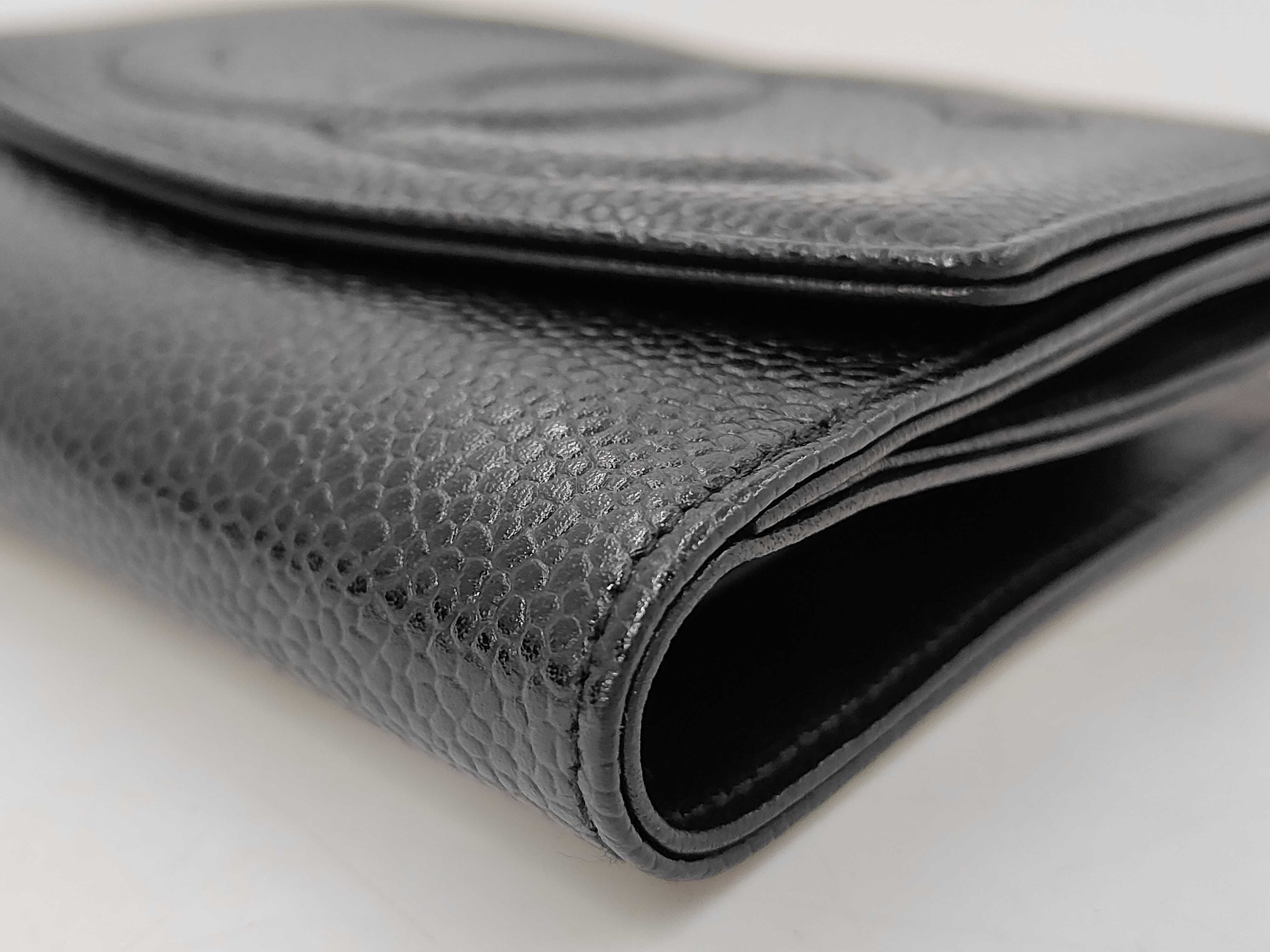 Caviar Leather Bi-fold Wallet with Coco Mark, Black (5719826) — view 3