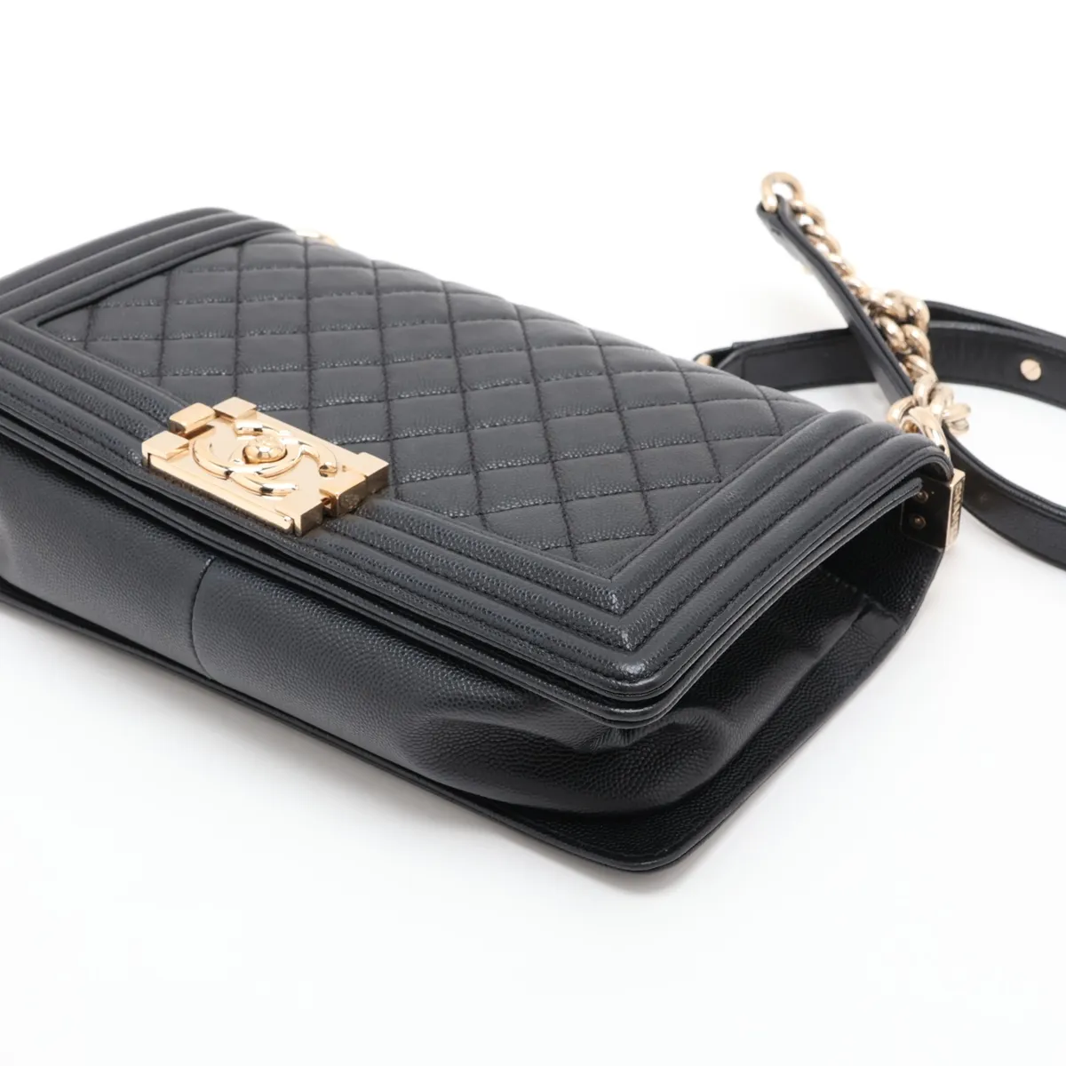 Boy Chanel 25 Caviar Skin Chain Shoulder Bag, Black with Gold Hardware, 23966794, Serial Number 23, A67086 — view 3