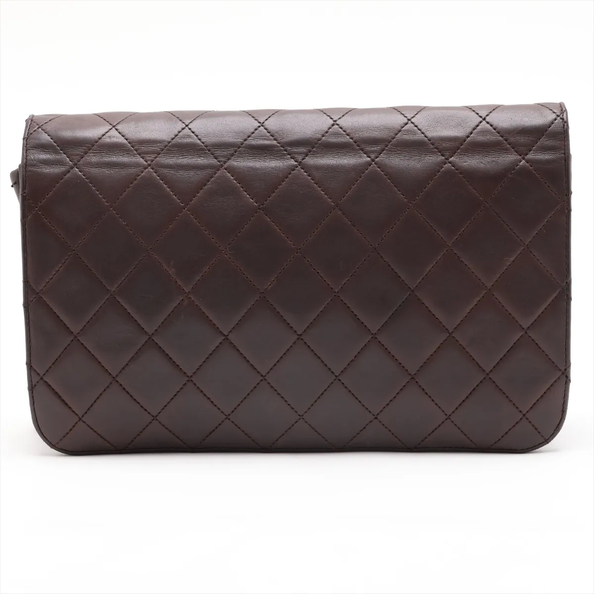 Matelassé Lambskin Chain Shoulder Bag, Push-Lock, Brown, Gold Hardware — view 2