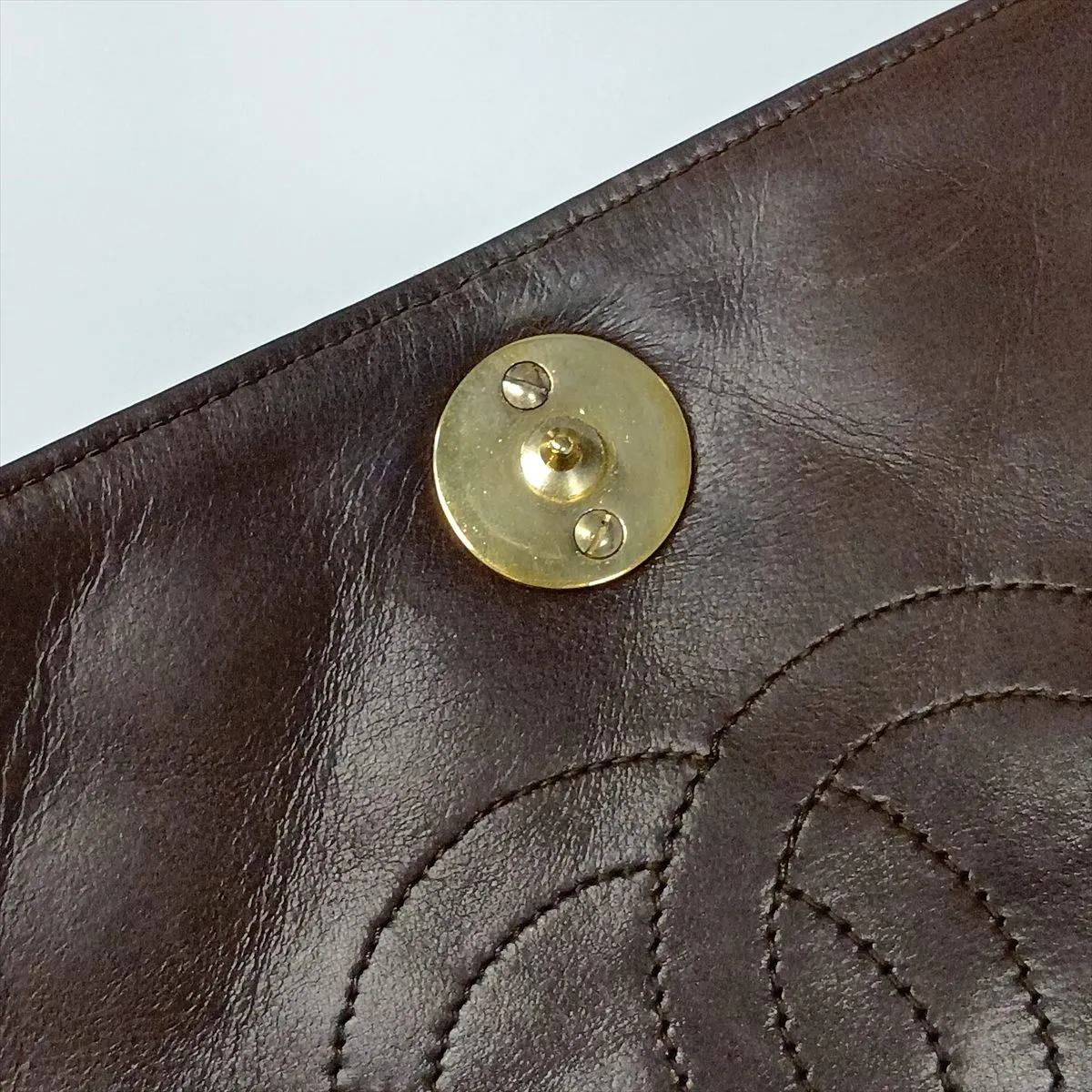 Matelassé Lambskin Chain Shoulder Bag, Push-Lock, Brown, Gold Hardware — view 11