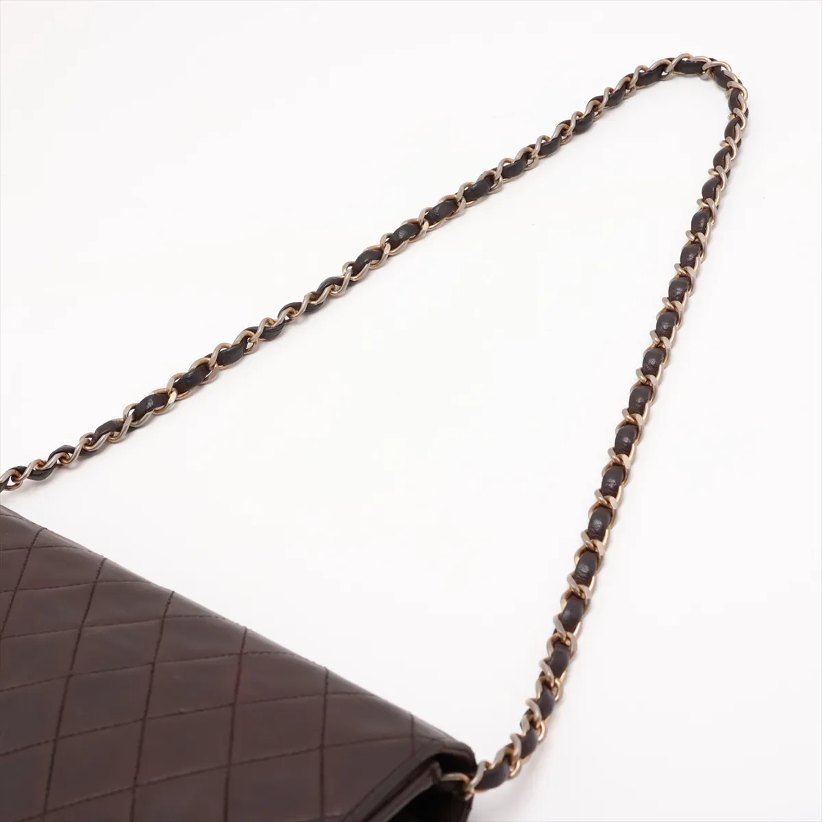 Matelassé Lambskin Chain Shoulder Bag, Push-Lock, Brown, Gold Hardware — view 5