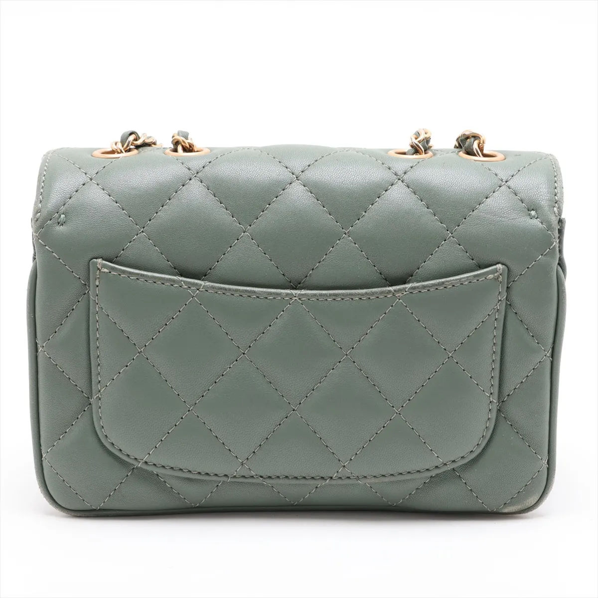 Matelassé Lambskin Single Flap Double Chain Bag, Green with Gold Hardware, 24927523, Serial Number 24 — view 2