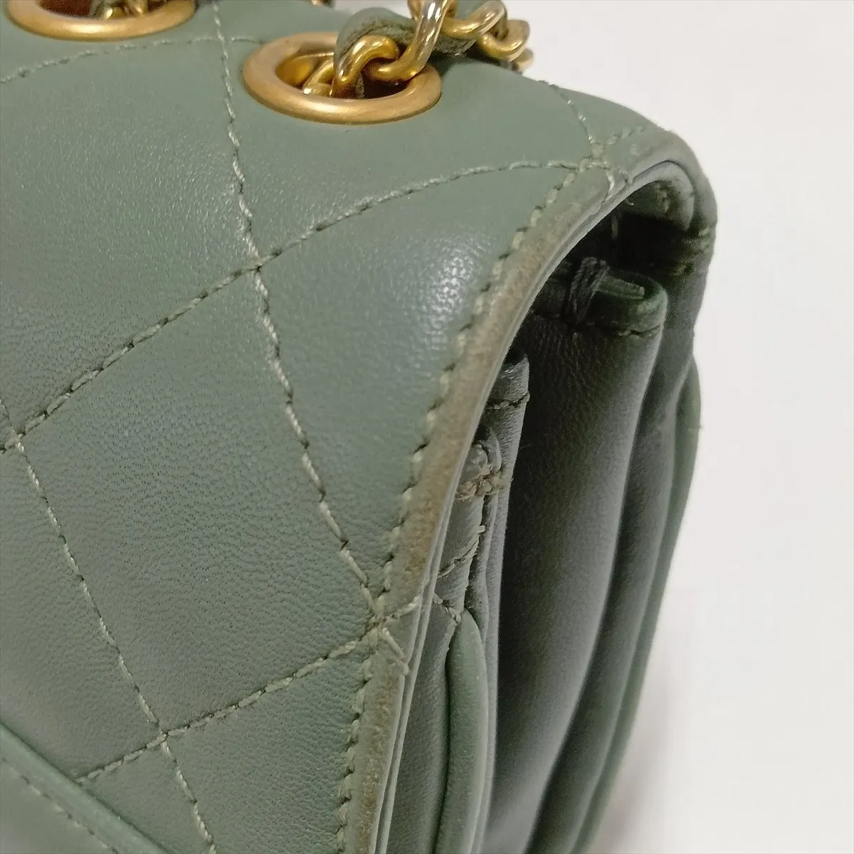 Matelassé Lambskin Single Flap Double Chain Bag, Green with Gold Hardware, 24927523, Serial Number 24 — view 14