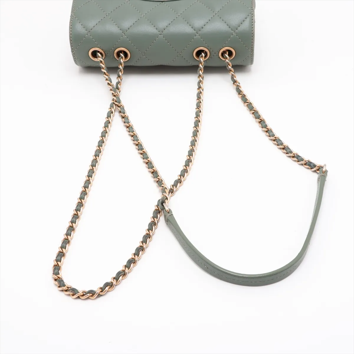 Matelassé Lambskin Single Flap Double Chain Bag, Green with Gold Hardware, 24927523, Serial Number 24 — view 5