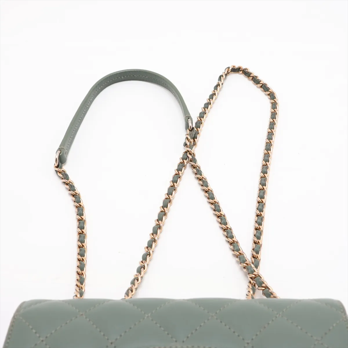 Matelassé Lambskin Single Flap Double Chain Bag, Green with Gold Hardware, 24927523, Serial Number 24 — view 6