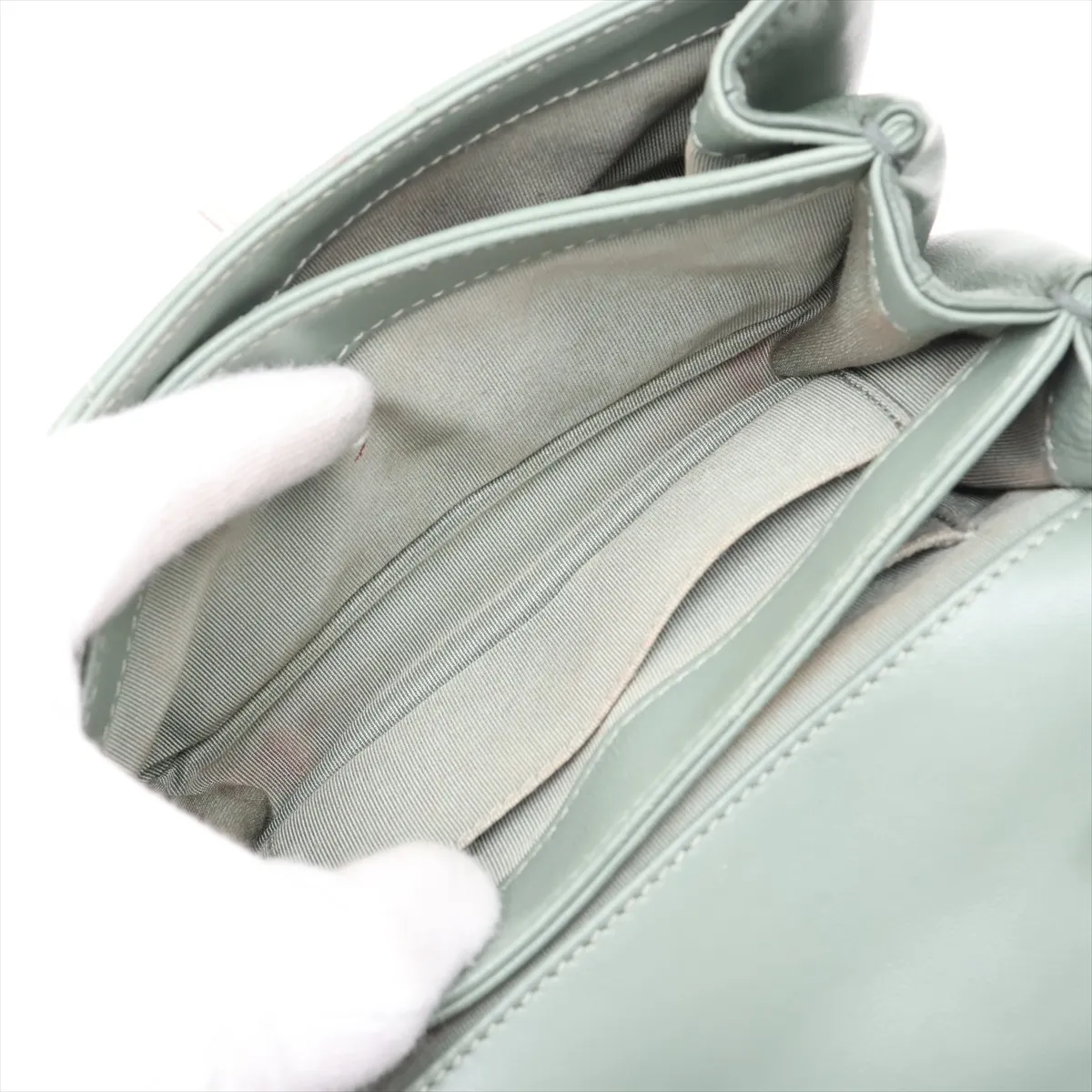 Matelassé Lambskin Single Flap Double Chain Bag, Green with Gold Hardware, 24927523, Serial Number 24 — view 7