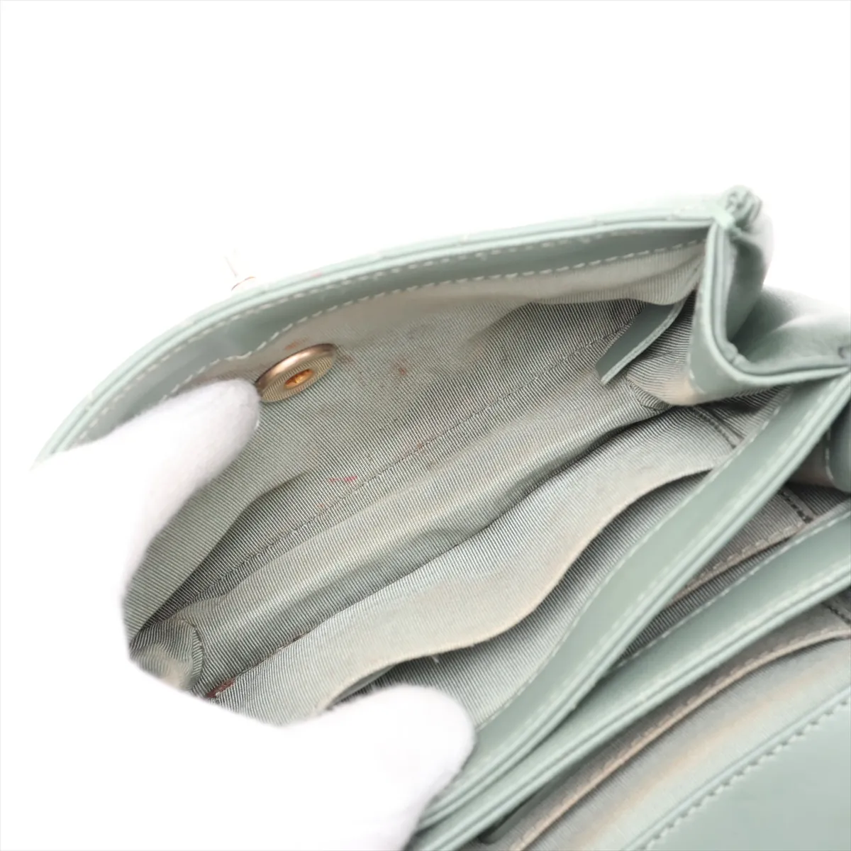 Matelassé Lambskin Single Flap Double Chain Bag, Green with Gold Hardware, 24927523, Serial Number 24 — view 8