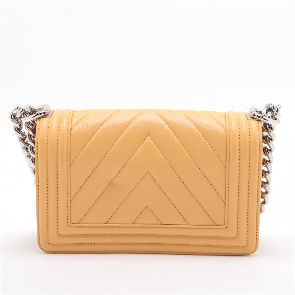 Boy Chanel 20 Small Lambskin Chain Shoulder Bag Chevron V Stitch Yellow Silver Hardware 22075087 22nd Series A67085 — view 2