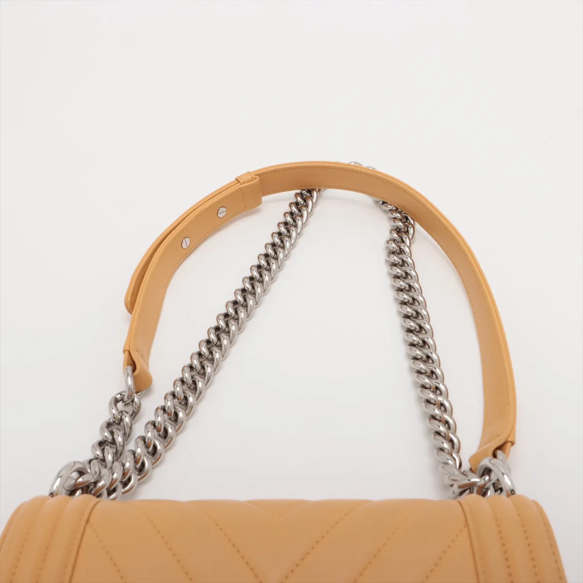 Boy Chanel 20 Small Lambskin Chain Shoulder Bag Chevron V Stitch Yellow Silver Hardware 22075087 22nd Series A67085 — view 6