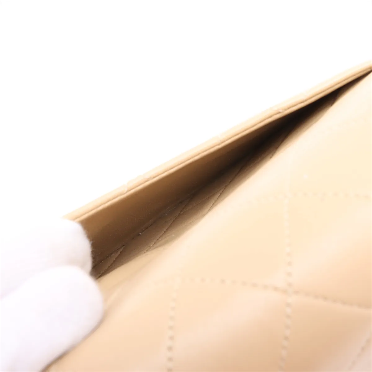 Matelassé 25 Lambskin Double Flap Double Chain Bag, Beige, Gold Hardware, Series 1, A01112 — view 11
