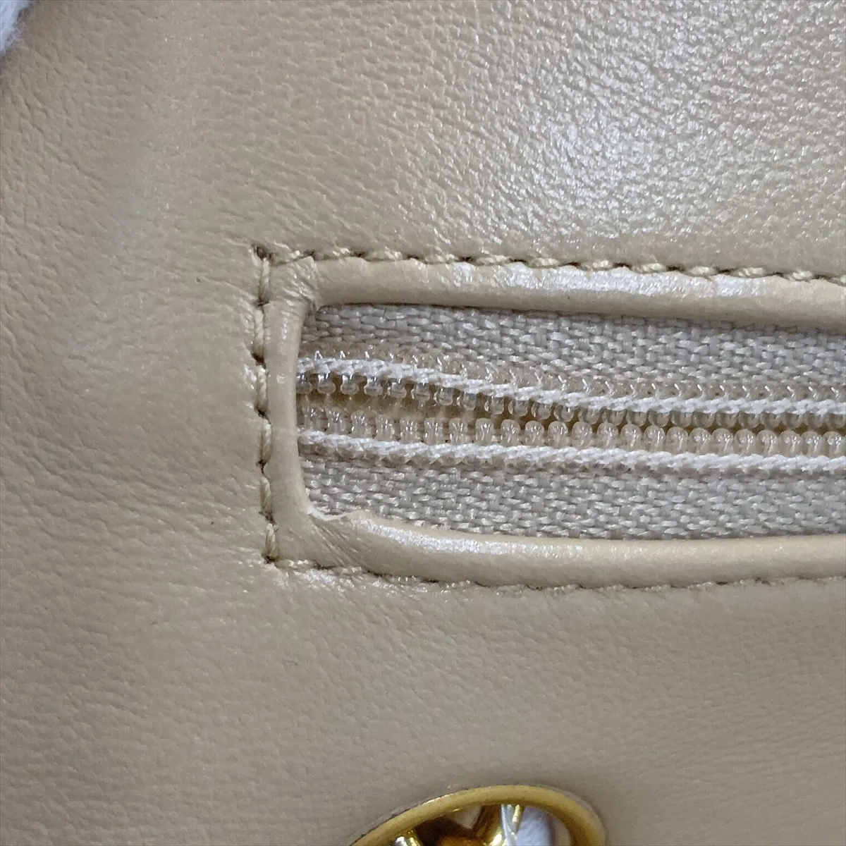 Matelassé 25 Lambskin Double Flap Double Chain Bag, Beige, Gold Hardware, Series 1, A01112 — view 14