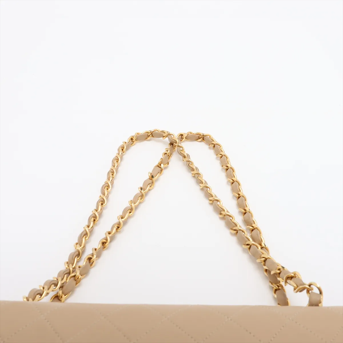 Matelassé 25 Lambskin Double Flap Double Chain Bag, Beige, Gold Hardware, Series 1, A01112 — view 6