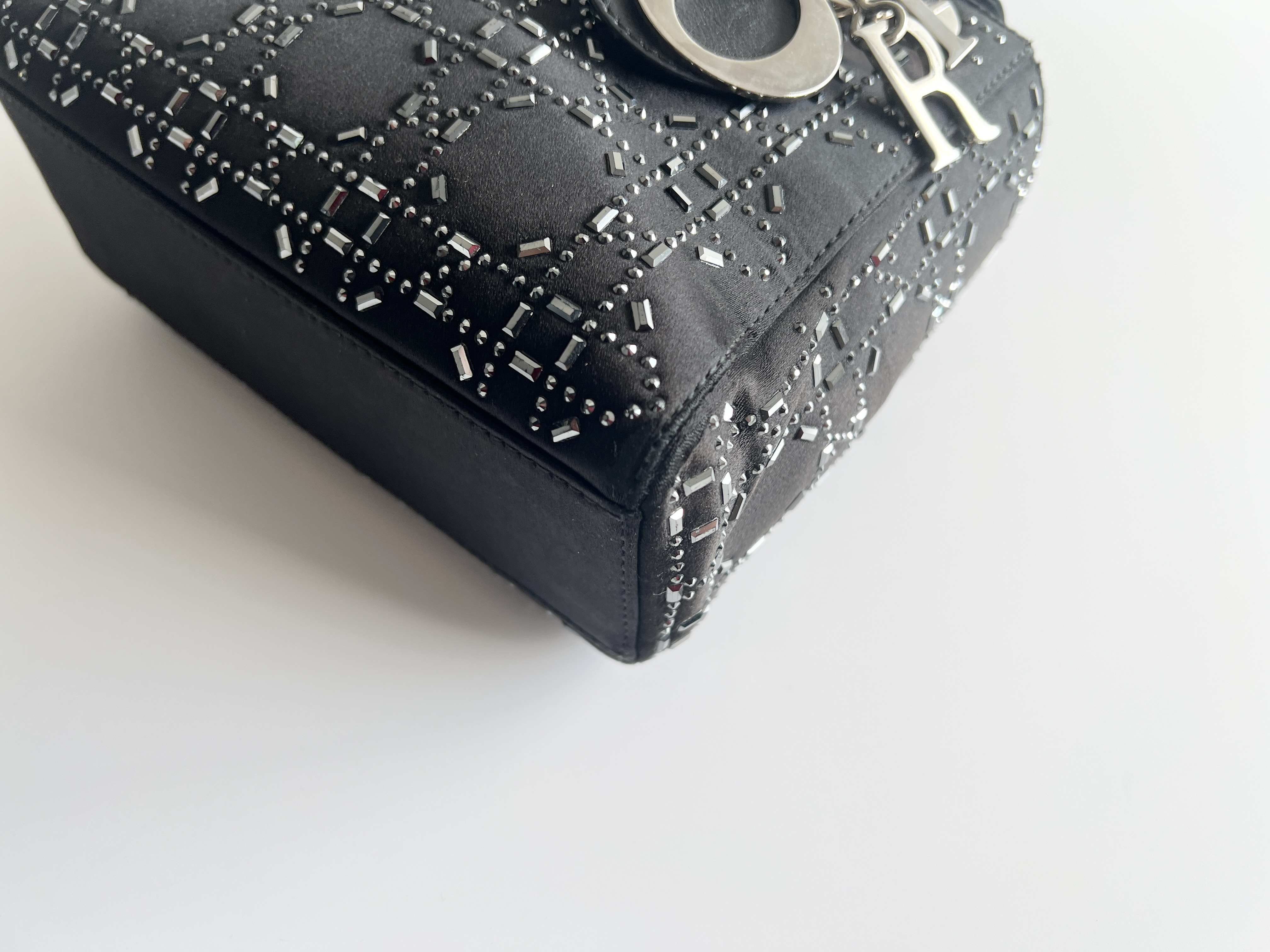 Christian Lady Dior Satin Rhinestone Embellished 2-Way Shoulder Bag/Handbag — view 11