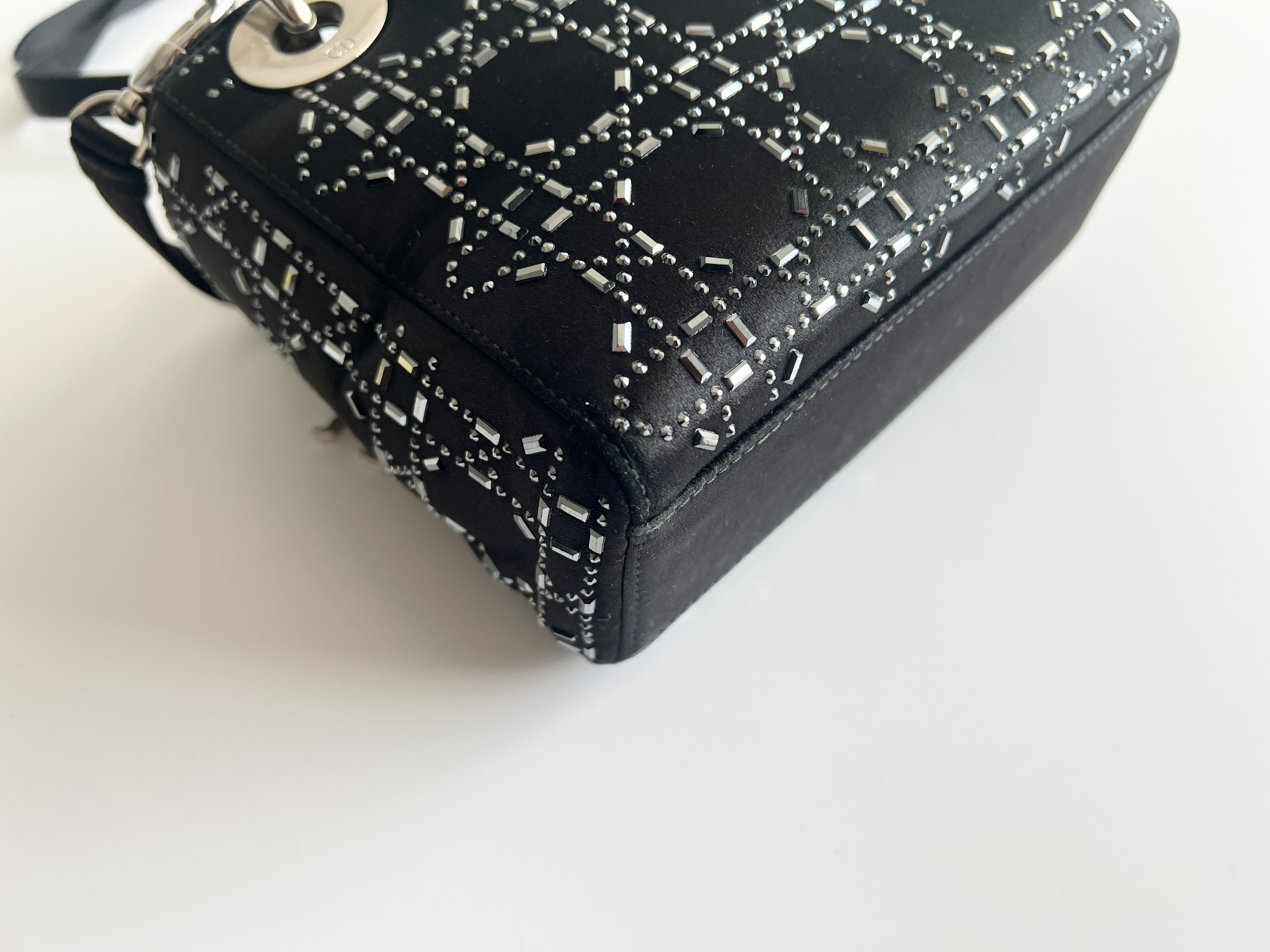 Christian Lady Dior Satin Rhinestone Embellished 2-Way Shoulder Bag/Handbag — view 12