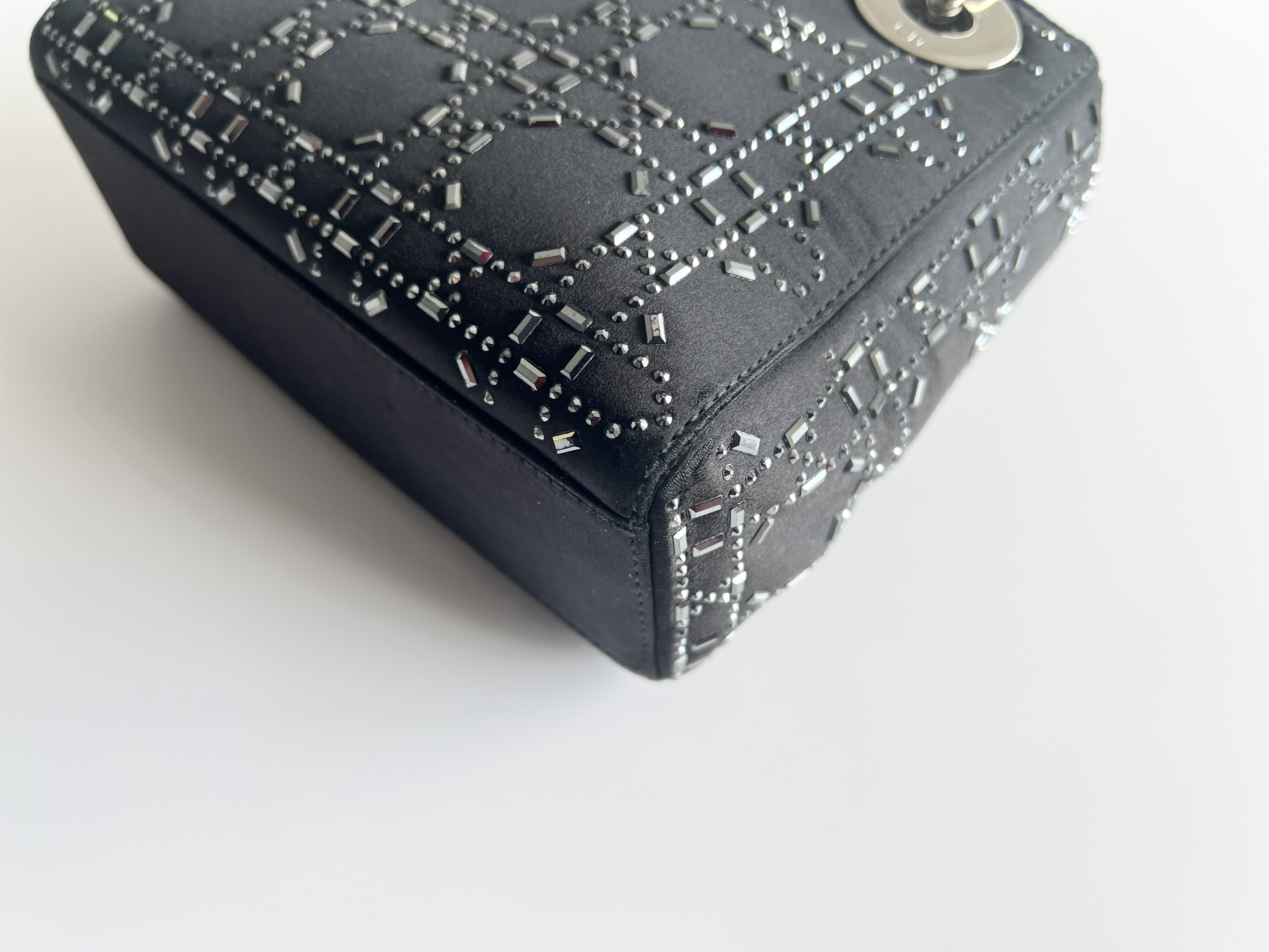 Christian Lady Dior Satin Rhinestone Embellished 2-Way Shoulder Bag/Handbag — view 13