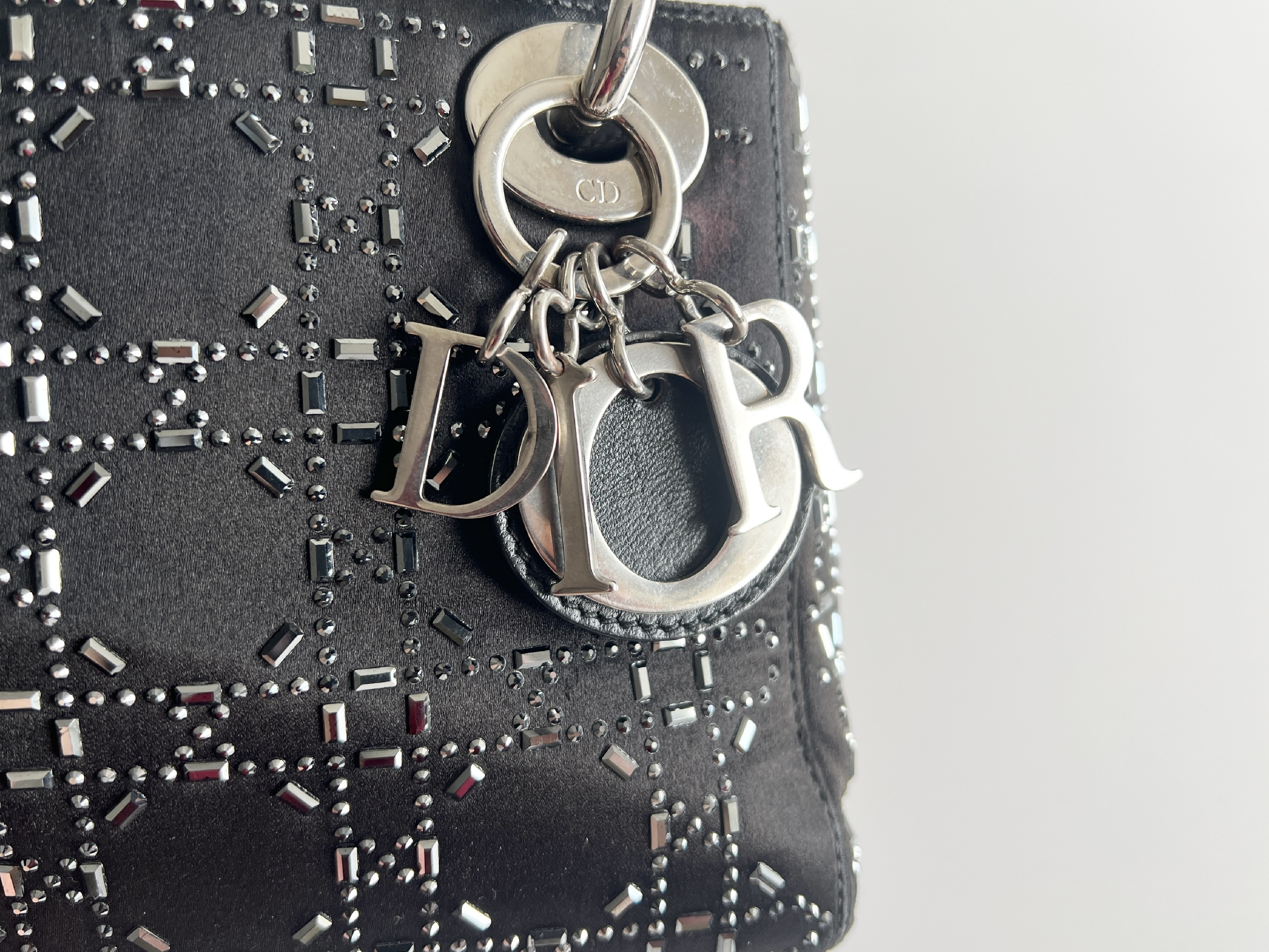 Christian Lady Dior Satin Rhinestone Embellished 2-Way Shoulder Bag/Handbag — view 15