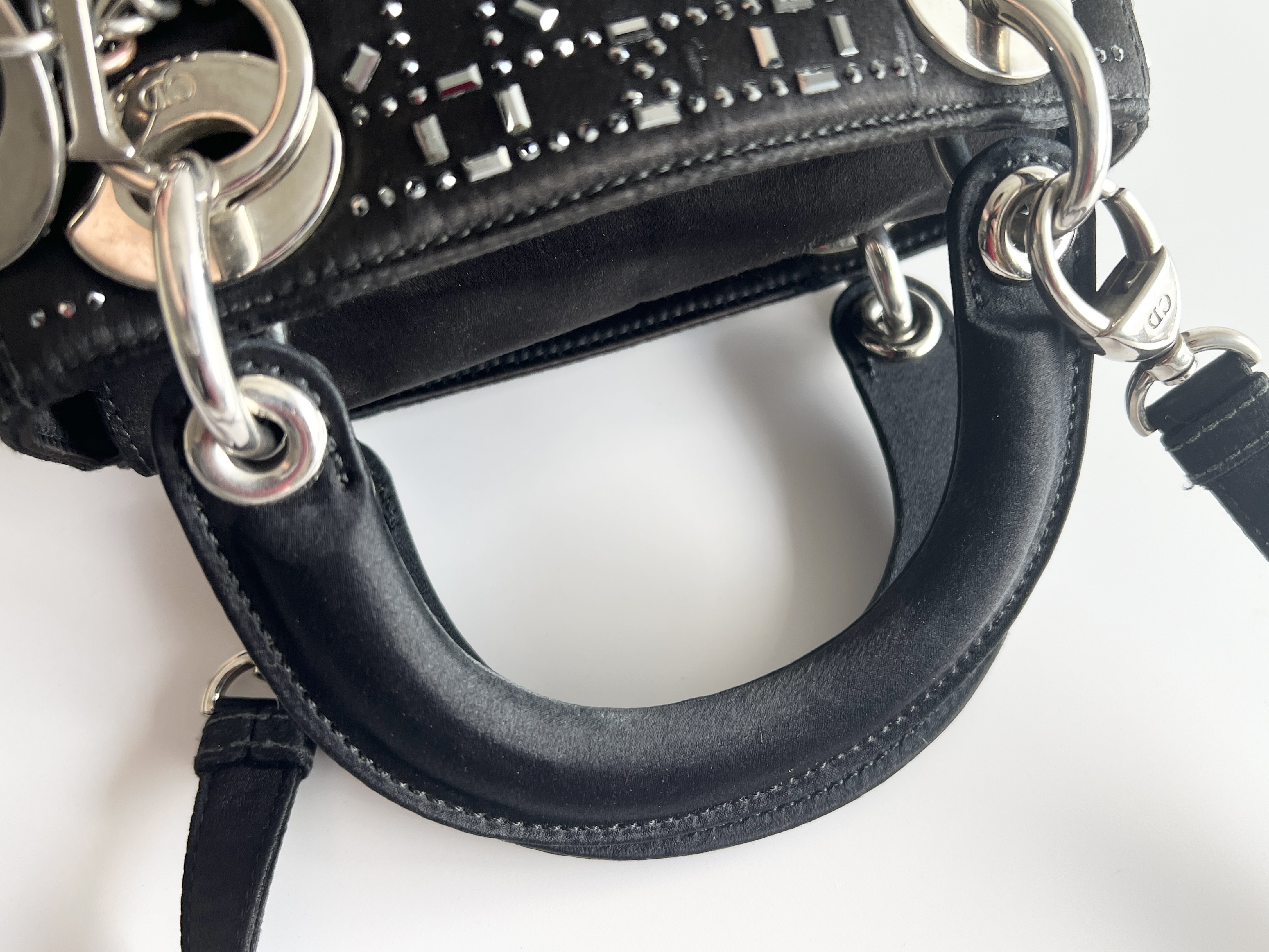 Christian Lady Dior Satin Rhinestone Embellished 2-Way Shoulder Bag/Handbag — view 4