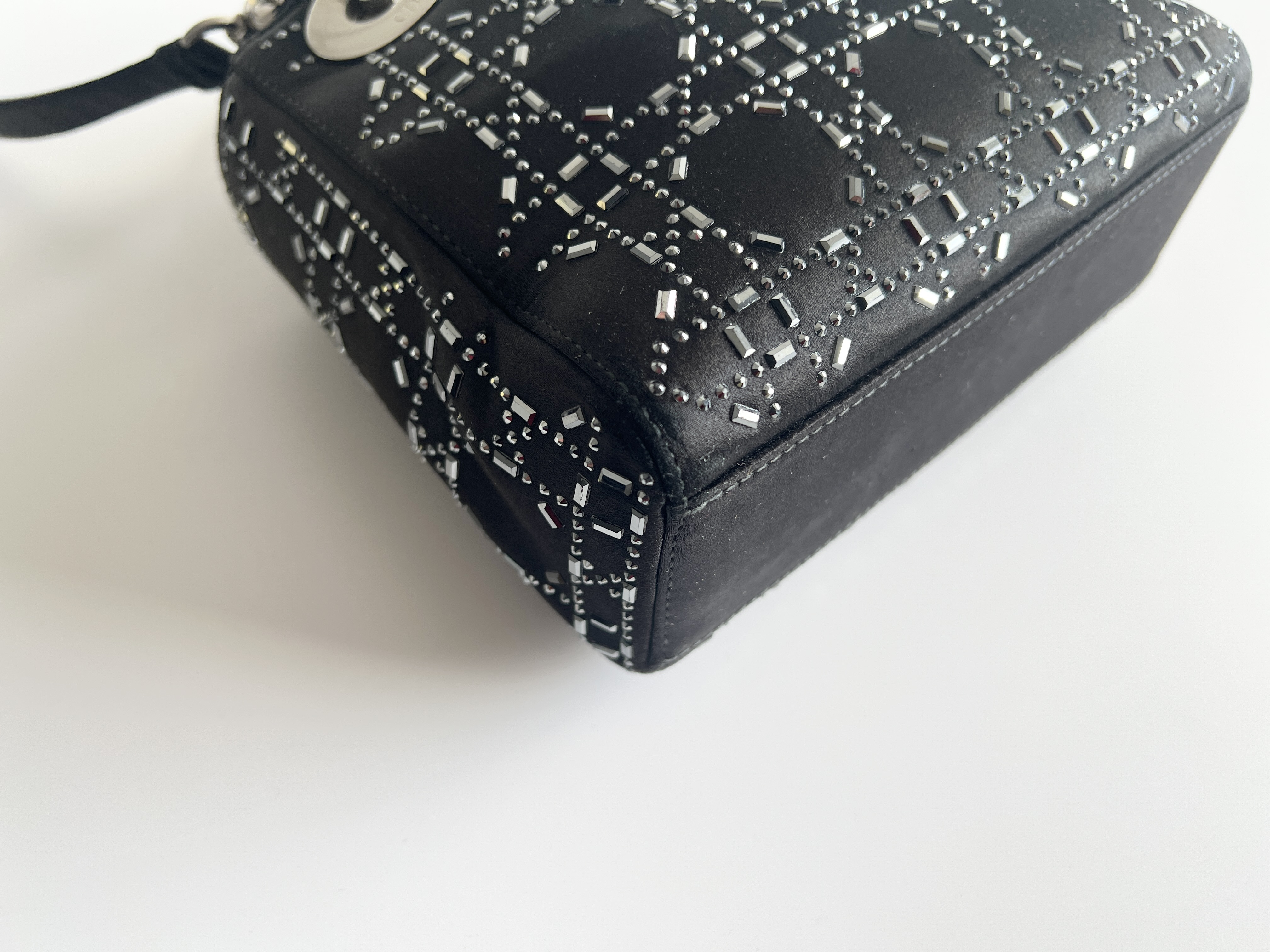 Christian Lady Dior Satin Rhinestone Embellished 2-Way Shoulder Bag/Handbag — view 10