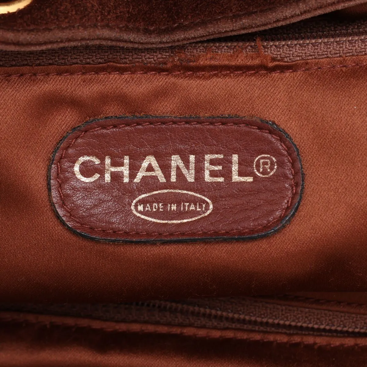 Matelassé Suede Chain Backpack with Fringe, Brown, Gold Hardware, Item No. 3037395 (Serial No. 3) — view 11