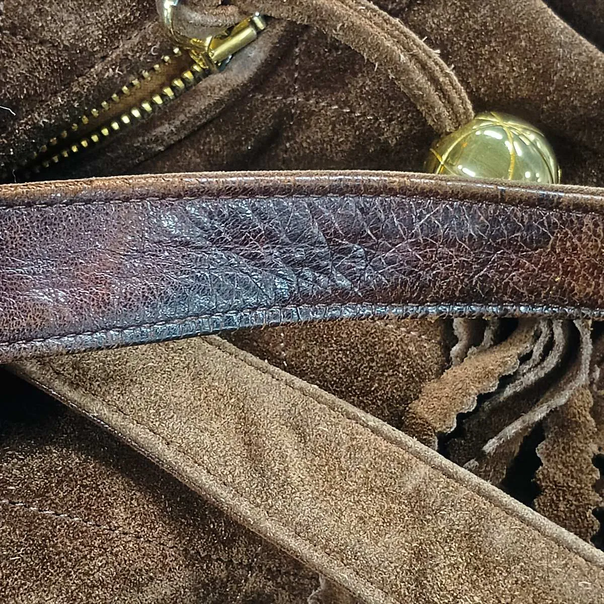 Matelassé Suede Chain Backpack with Fringe, Brown, Gold Hardware, Item No. 3037395 (Serial No. 3) — view 14