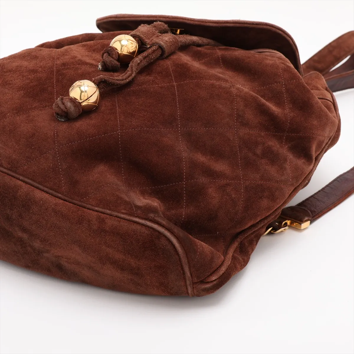 Matelassé Suede Chain Backpack with Fringe, Brown, Gold Hardware, Item No. 3037395 (Serial No. 3) — view 3