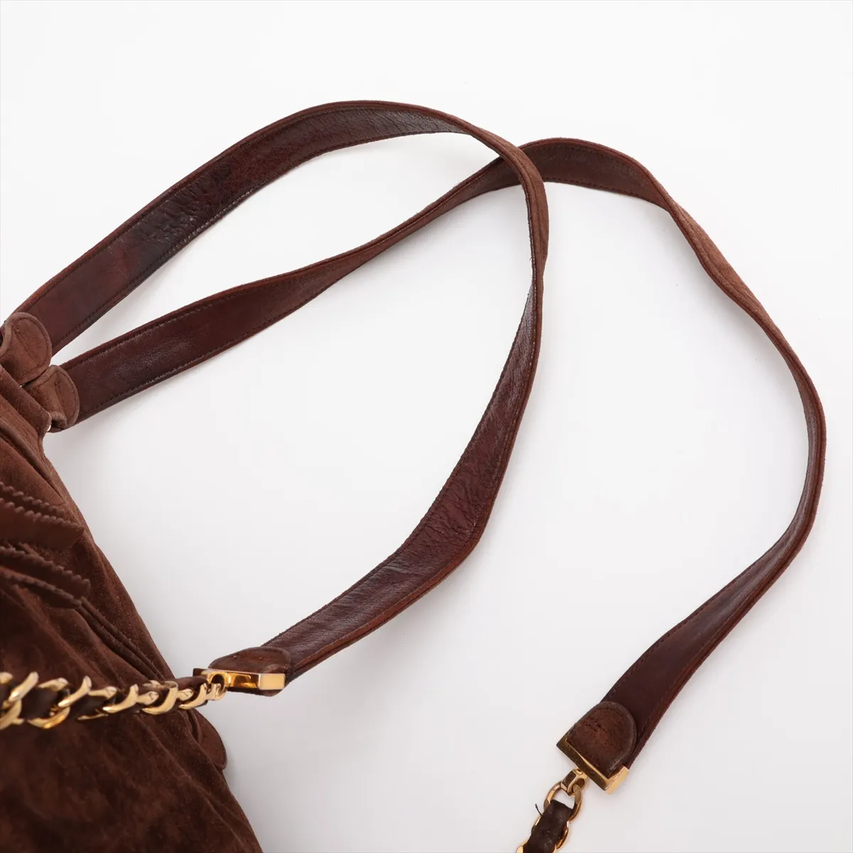 Matelassé Suede Chain Backpack with Fringe, Brown, Gold Hardware, Item No. 3037395 (Serial No. 3) — view 6