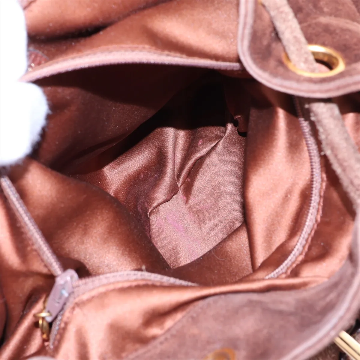 Matelassé Suede Chain Backpack with Fringe, Brown, Gold Hardware, Item No. 3037395 (Serial No. 3) — view 9
