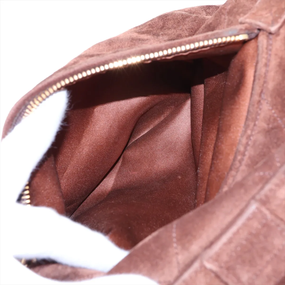 Matelassé Suede Chain Backpack with Fringe, Brown, Gold Hardware, Item No. 3037395 (Serial No. 3) — view 10