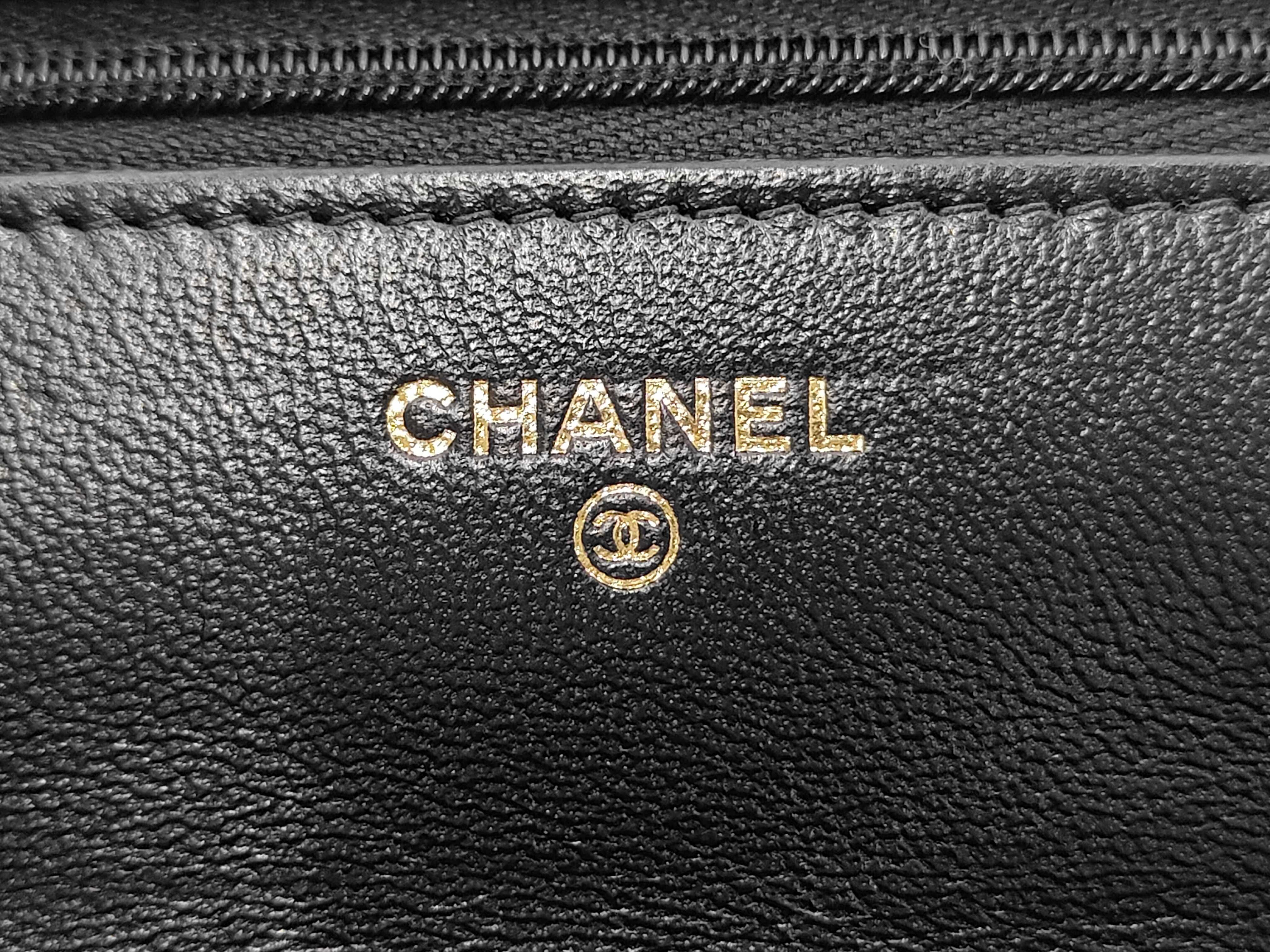 Matelassé Chain Wallet, Black Lambskin, Chain Coco Mark, Gold Hardware, Shoulder Bag — view 12