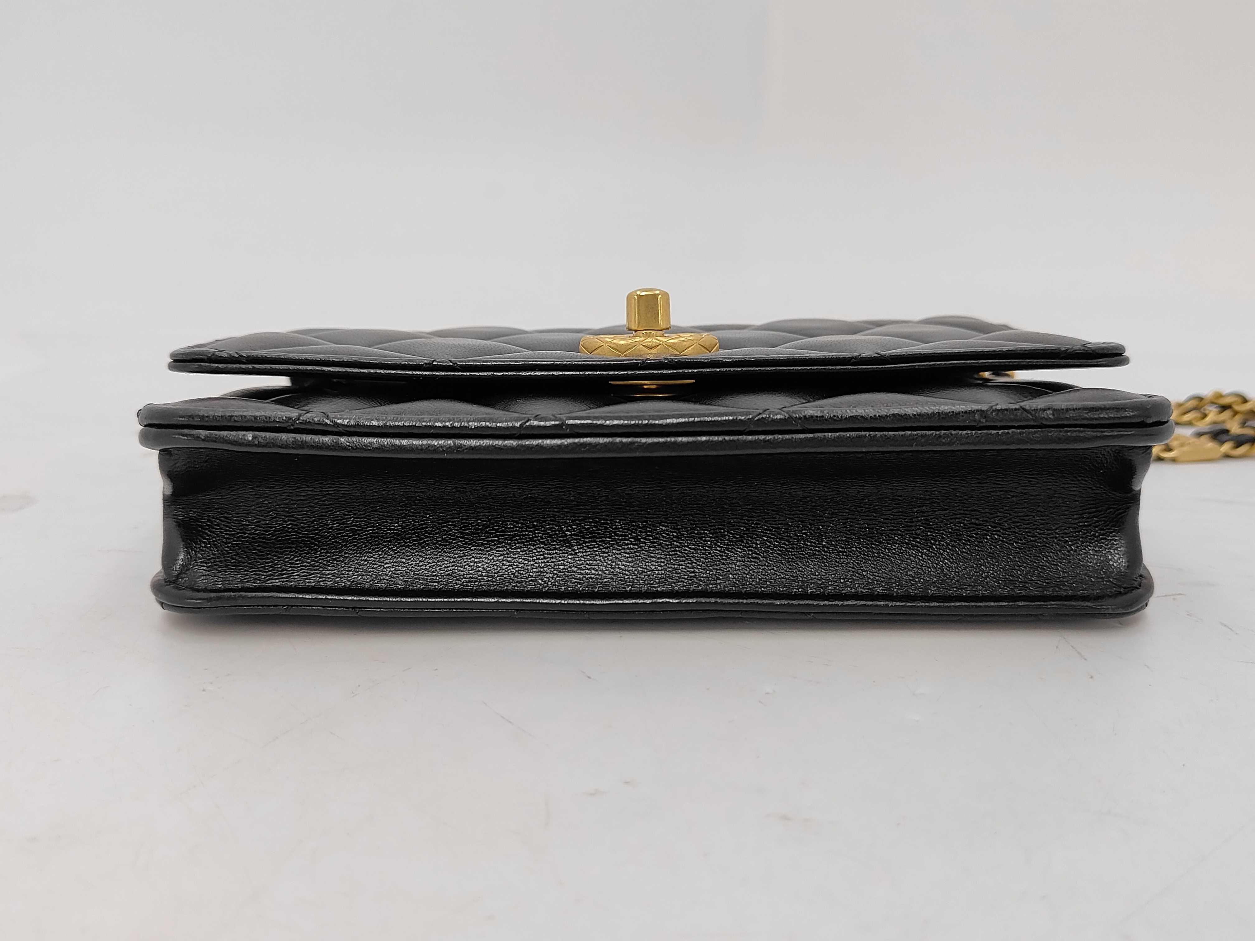 Matelassé Chain Wallet, Black Lambskin, Chain Coco Mark, Gold Hardware, Shoulder Bag — view 5
