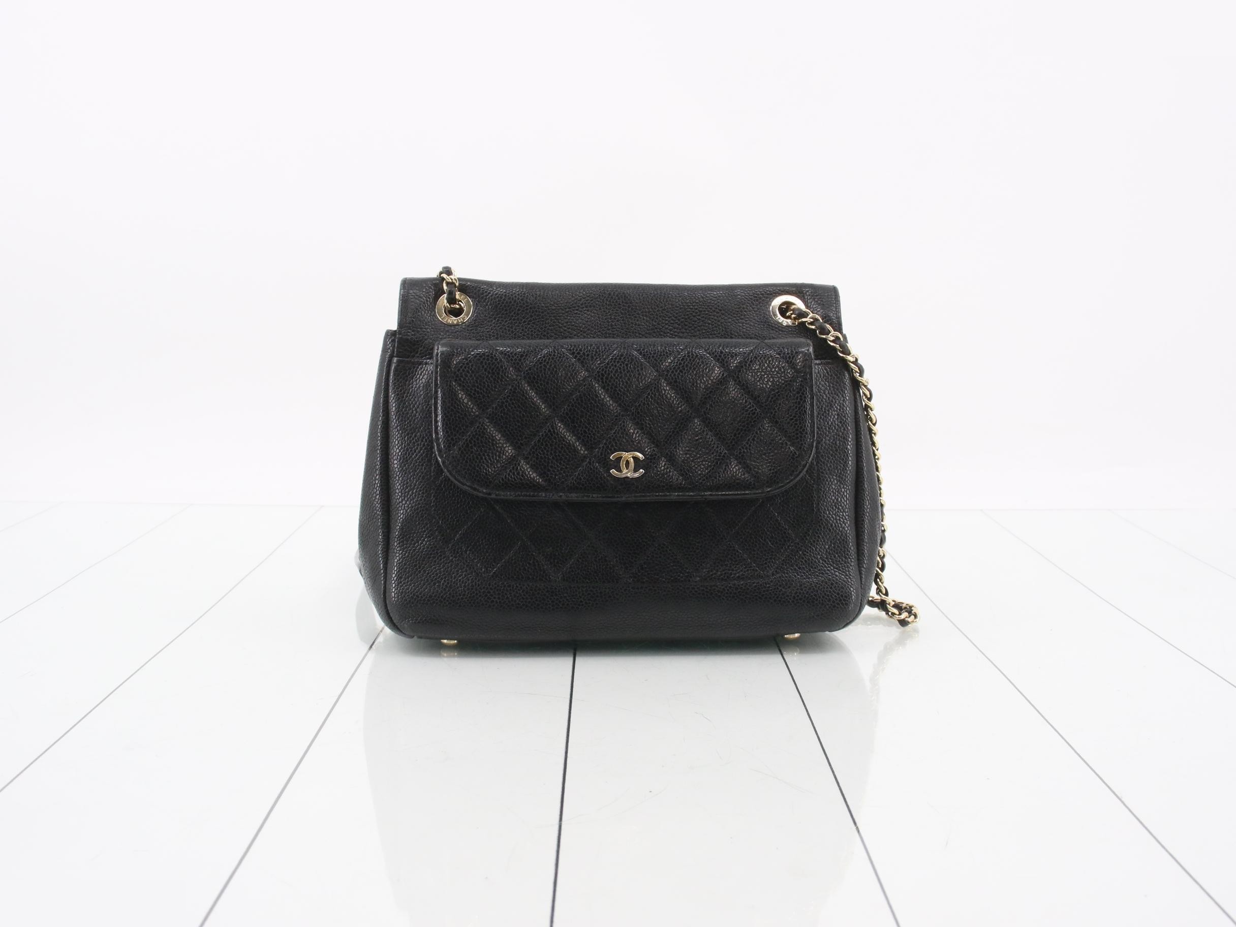 Caviar leather, Coco Mark hardware, chain shoulder bag, black — view 2
