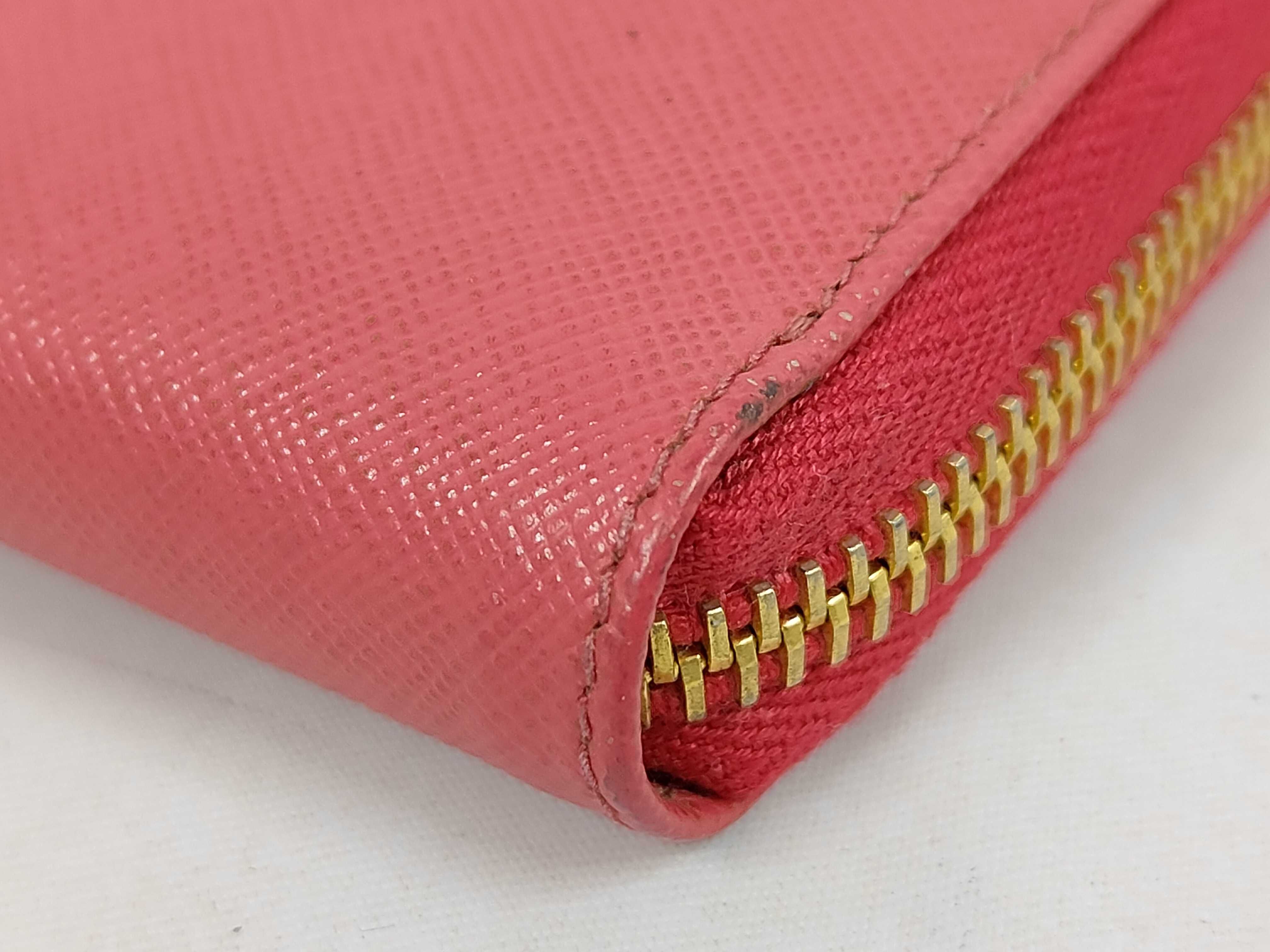Ribbon Pink Saffiano Leather Round Zip Long Wallet — view 3