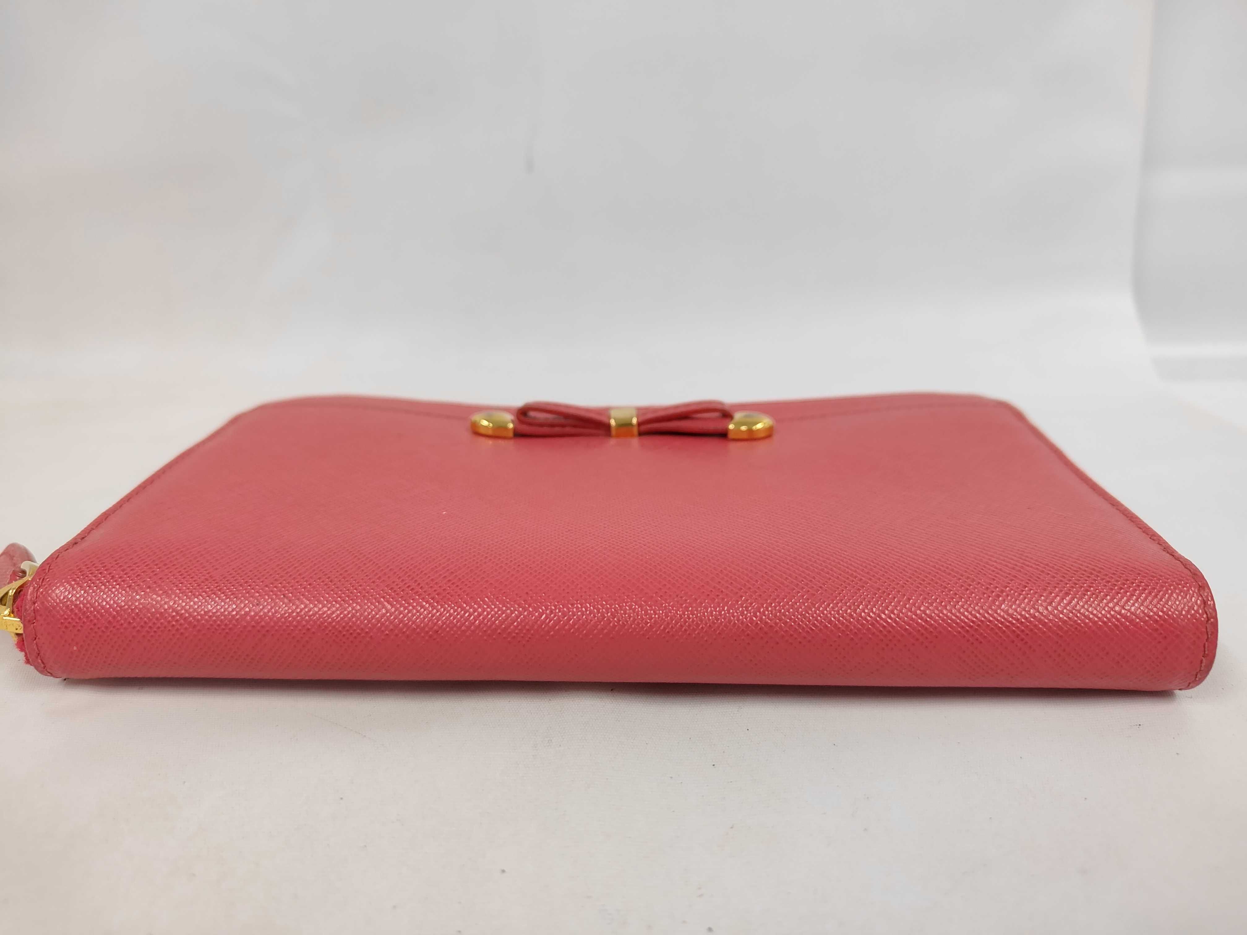 Ribbon Pink Saffiano Leather Round Zip Long Wallet — view 4