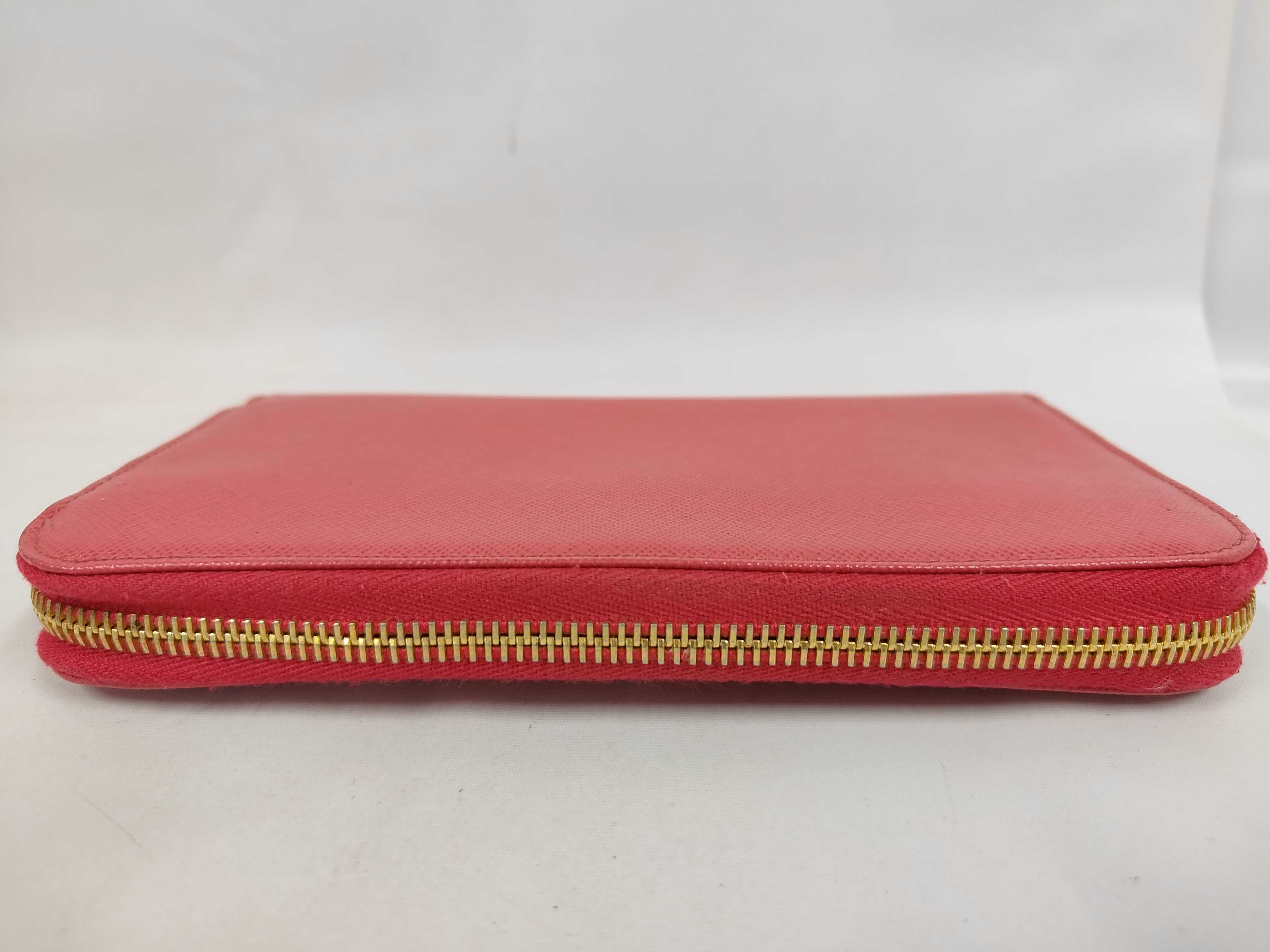 Ribbon Pink Saffiano Leather Round Zip Long Wallet — view 5