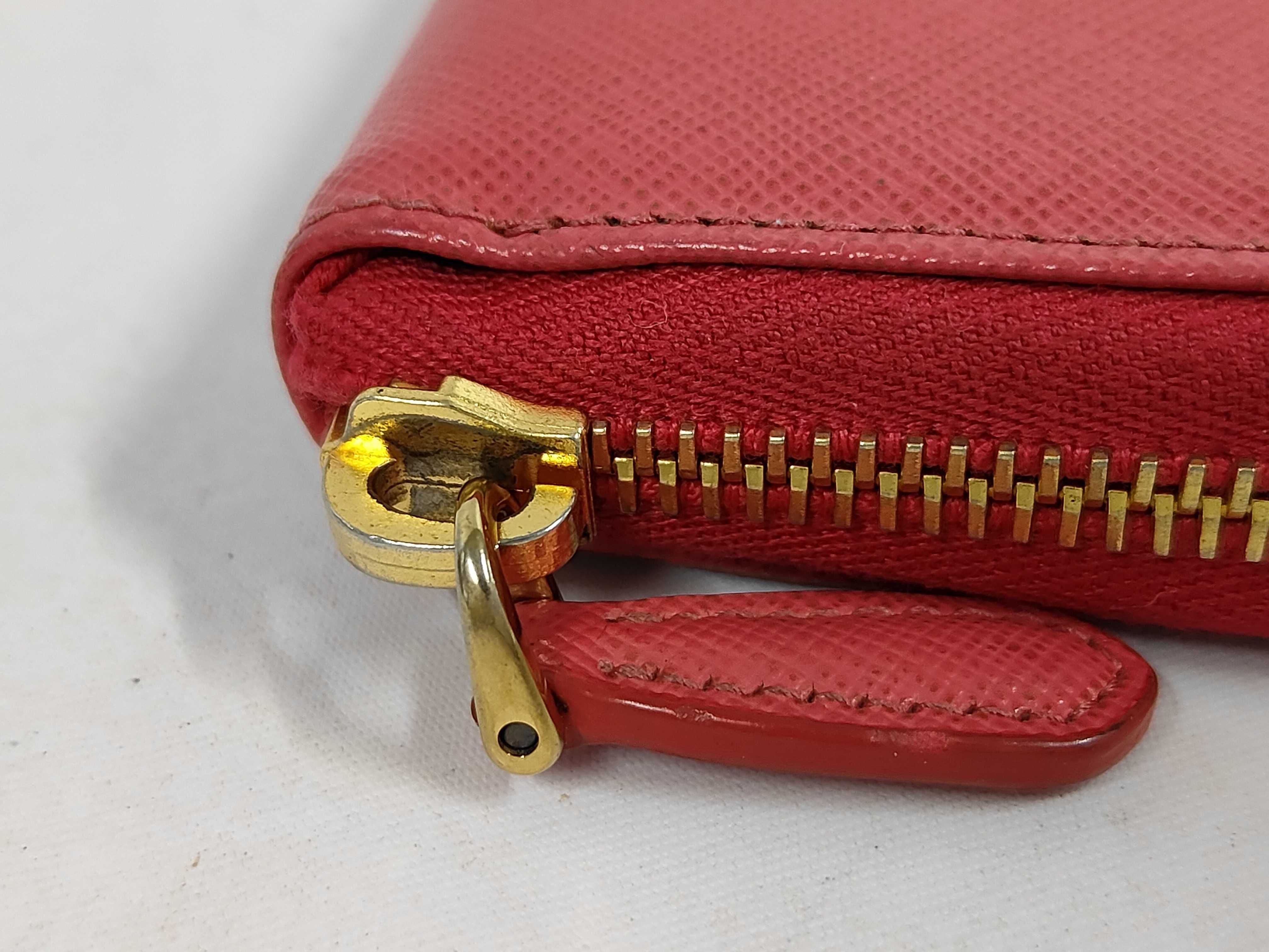 Ribbon Pink Saffiano Leather Round Zip Long Wallet — view 6