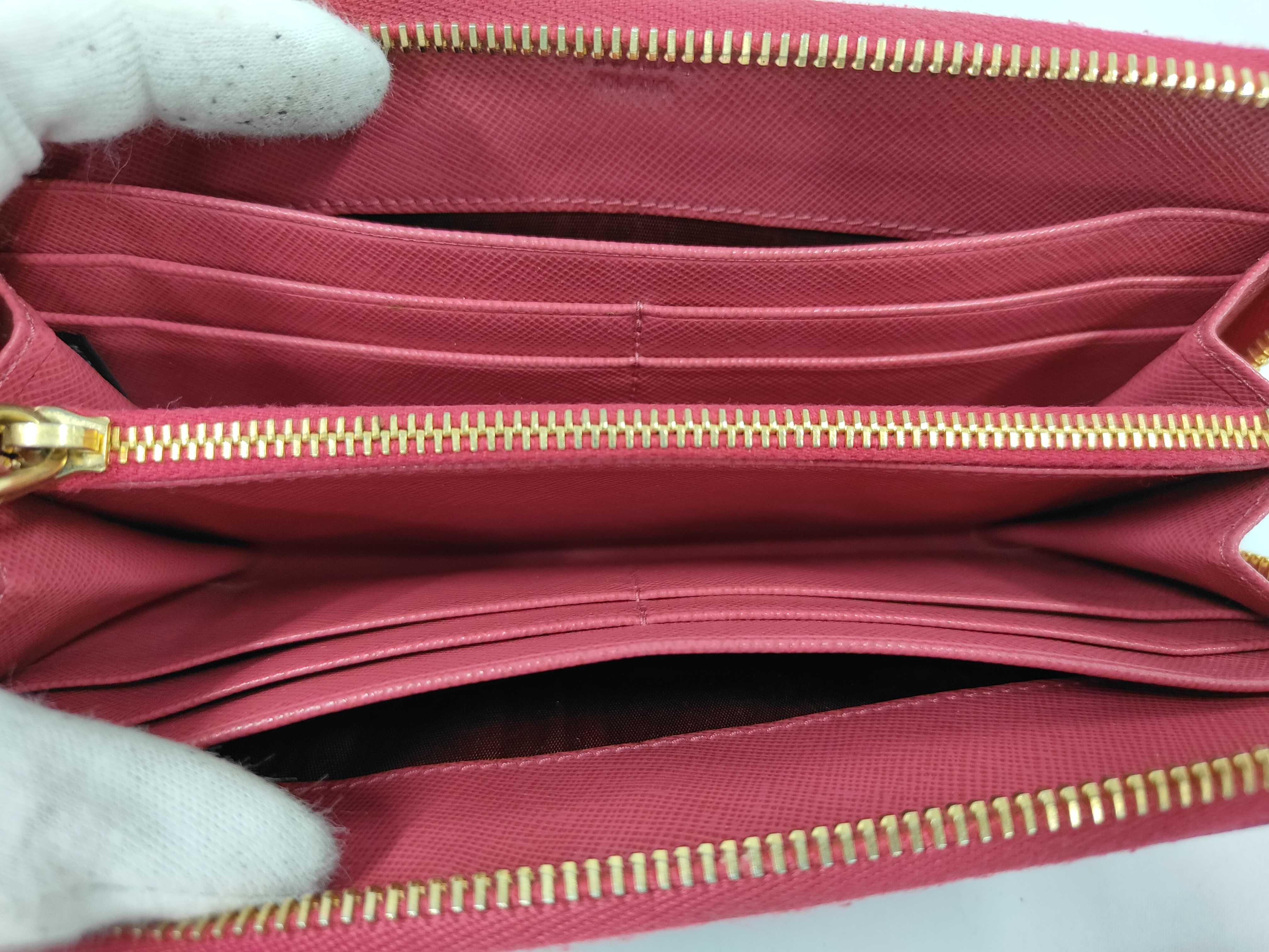 Ribbon Pink Saffiano Leather Round Zip Long Wallet — view 7