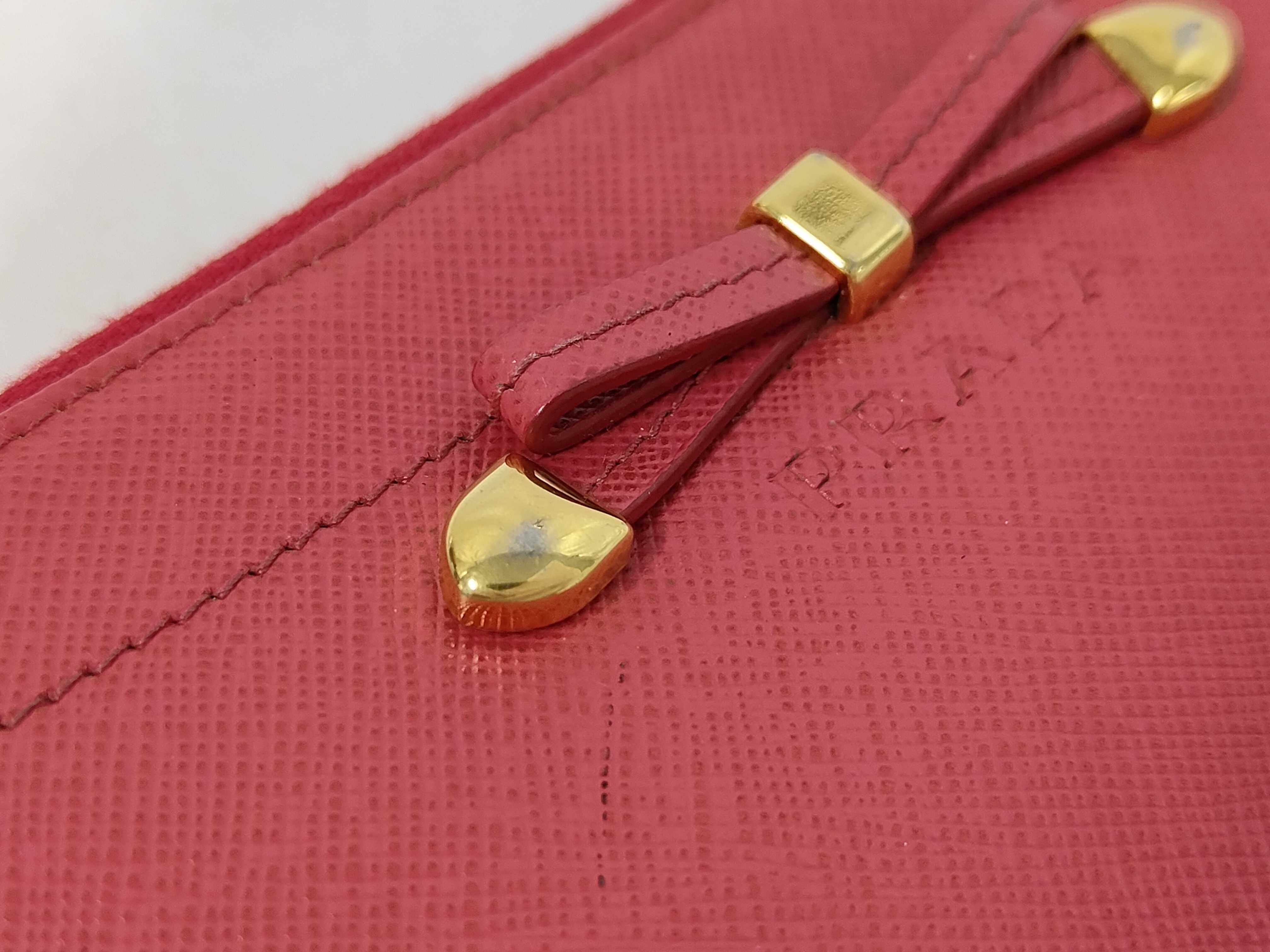 Ribbon Pink Saffiano Leather Round Zip Long Wallet — view 10