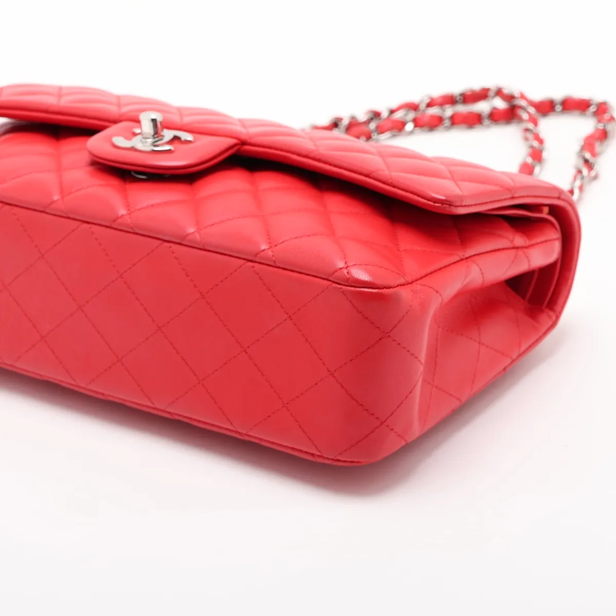 [Individually packaged] Chanel Matelassé 25 Lambskin Double Flap Double Chain Bag, Red, Silver Hardware, 22498507, Serial Number 22, A01112 — view 3