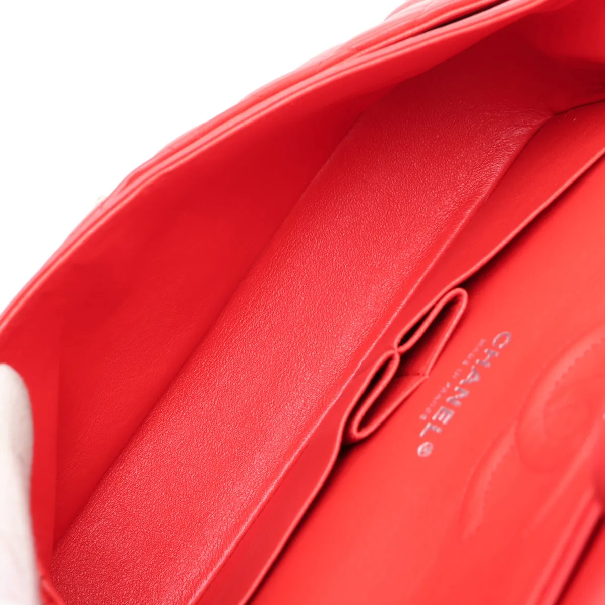 [Individually packaged] Chanel Matelassé 25 Lambskin Double Flap Double Chain Bag, Red, Silver Hardware, 22498507, Serial Number 22, A01112 — view 6