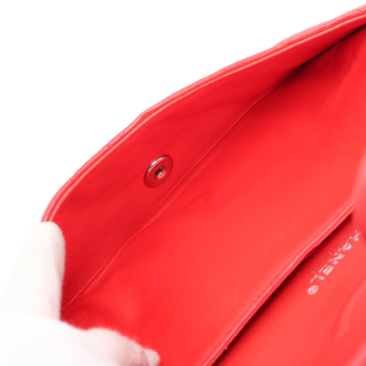 [Individually packaged] Chanel Matelassé 25 Lambskin Double Flap Double Chain Bag, Red, Silver Hardware, 22498507, Serial Number 22, A01112 — view 7