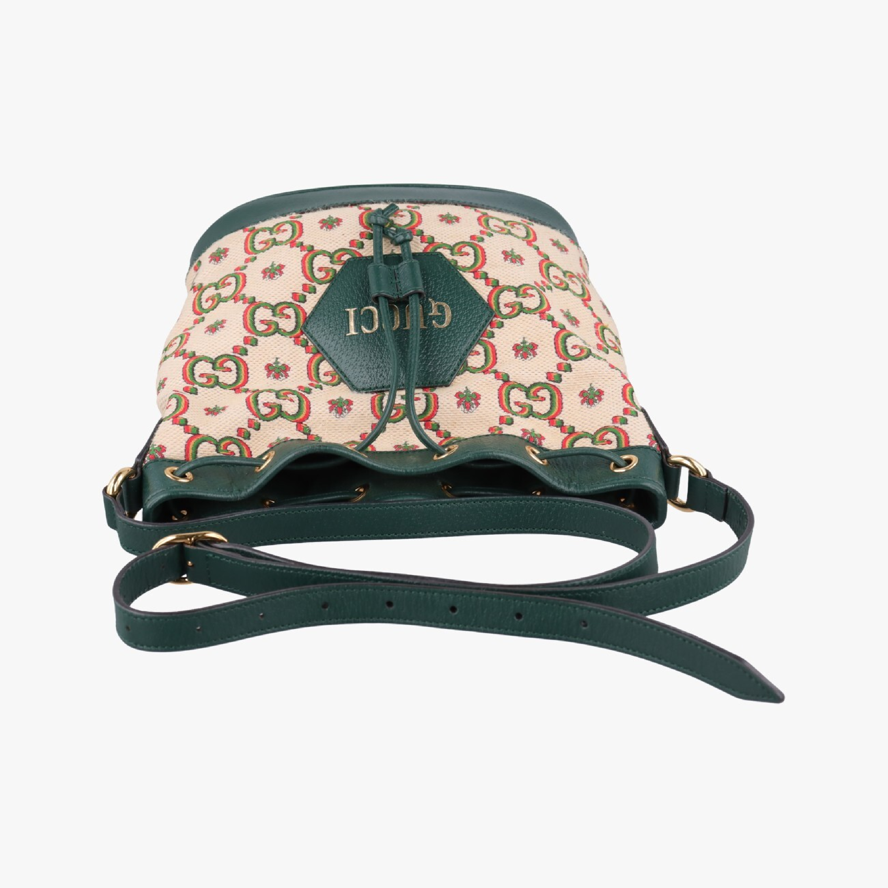 100th Anniversary Ophidia Mini Bucket Bag, Green x Multi, Canvas x Leather, 676682 I035885864, Shoulder Bag — view 5