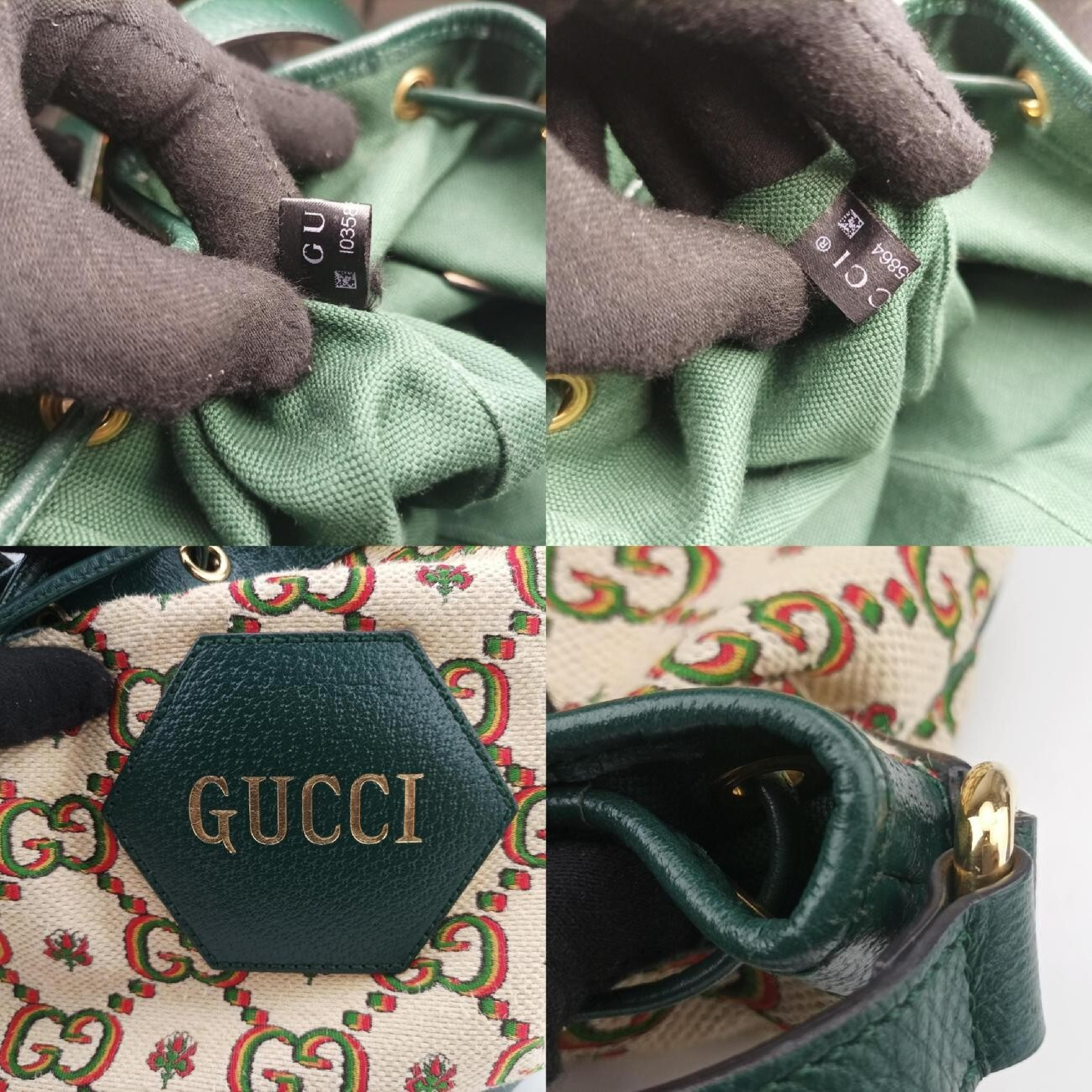 100th Anniversary Ophidia Mini Bucket Bag, Green x Multi, Canvas x Leather, 676682 I035885864, Shoulder Bag — view 8