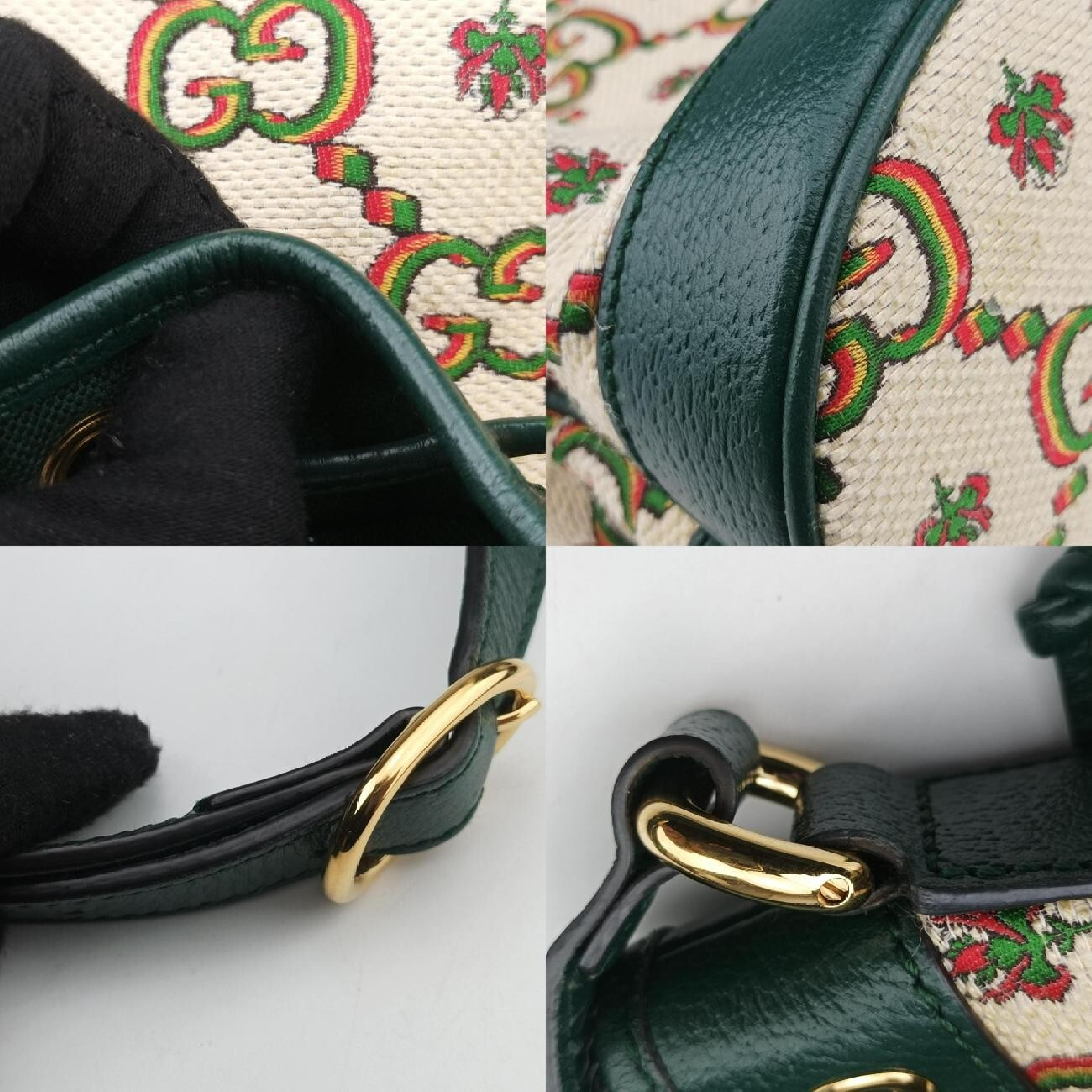 100th Anniversary Ophidia Mini Bucket Bag, Green x Multi, Canvas x Leather, 676682 I035885864, Shoulder Bag — view 9