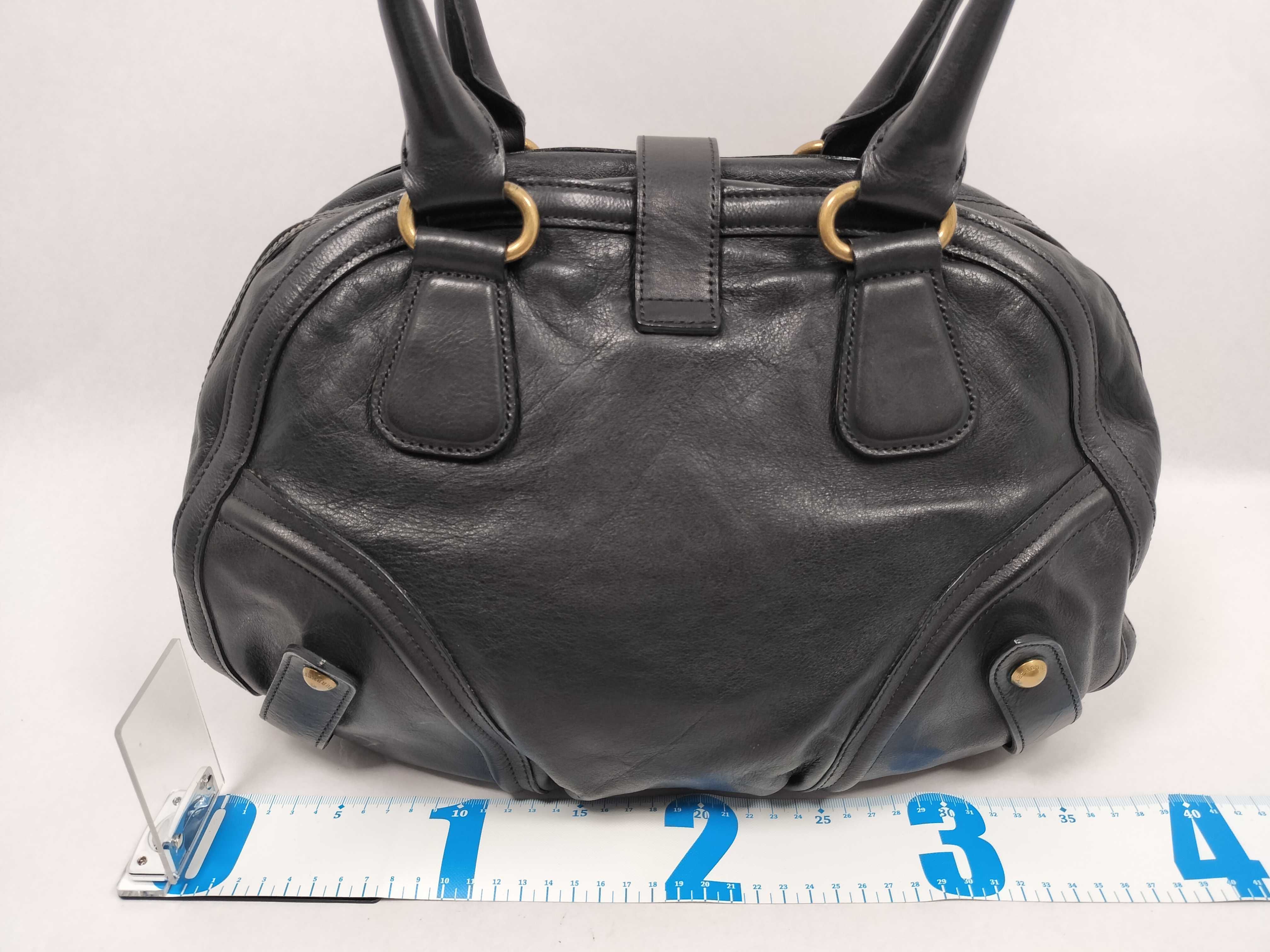 Blue Label BLUE All-Leather Mini Boston Bag, Black, with Padlock and Key. — view 2